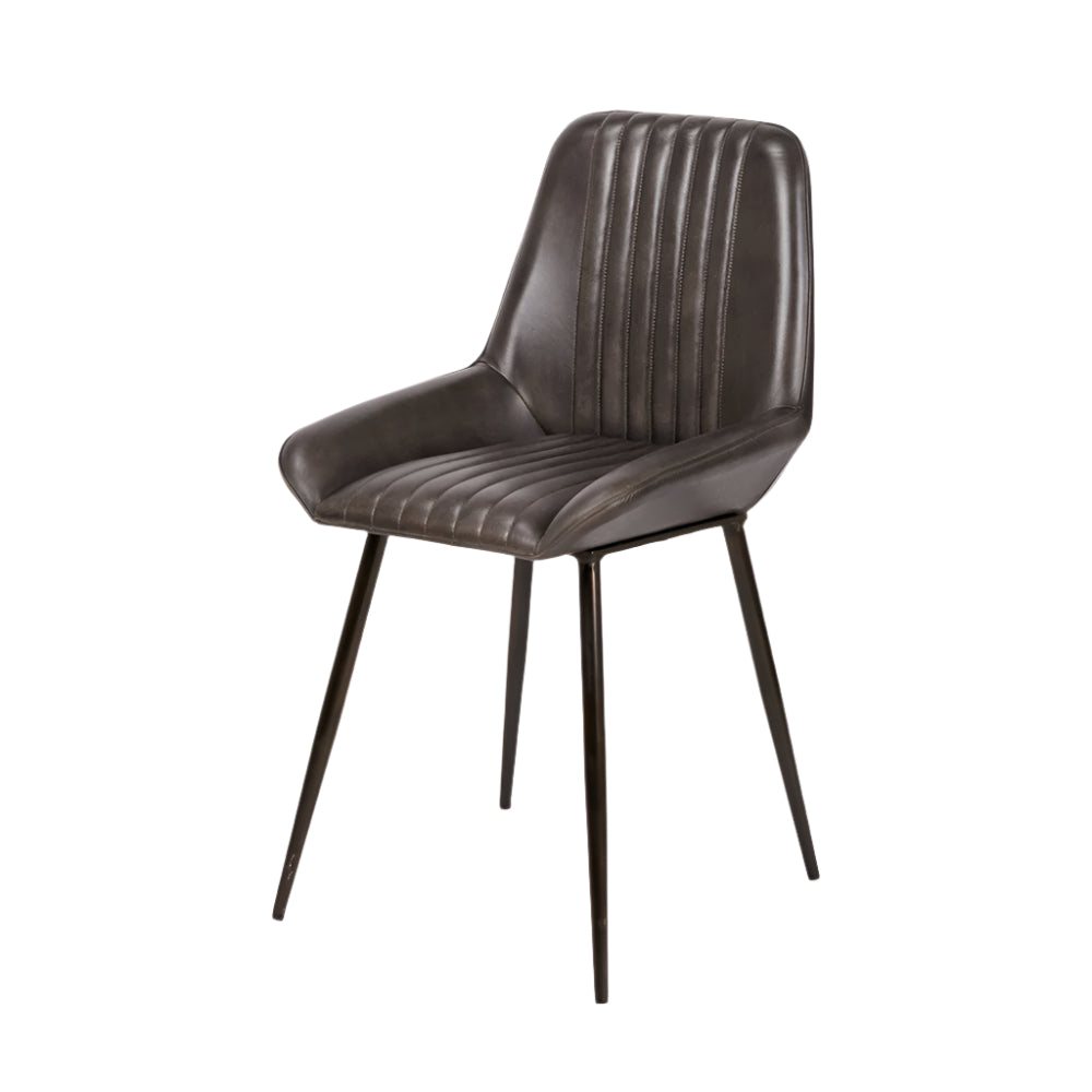 Angelo Peppercorn Leather & Bronze Metal Retro Dining Chair