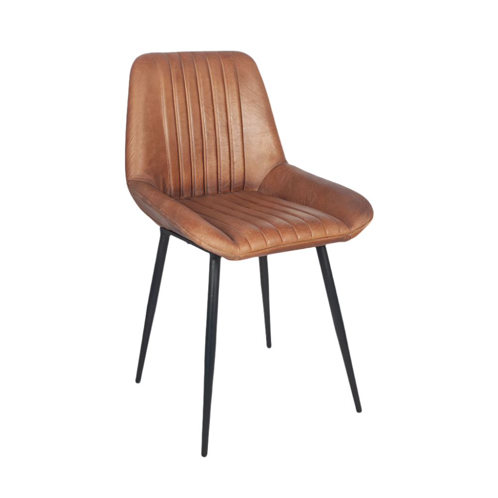Angelo Vintage Brown Leather & Black Metal Retro Dining Chair