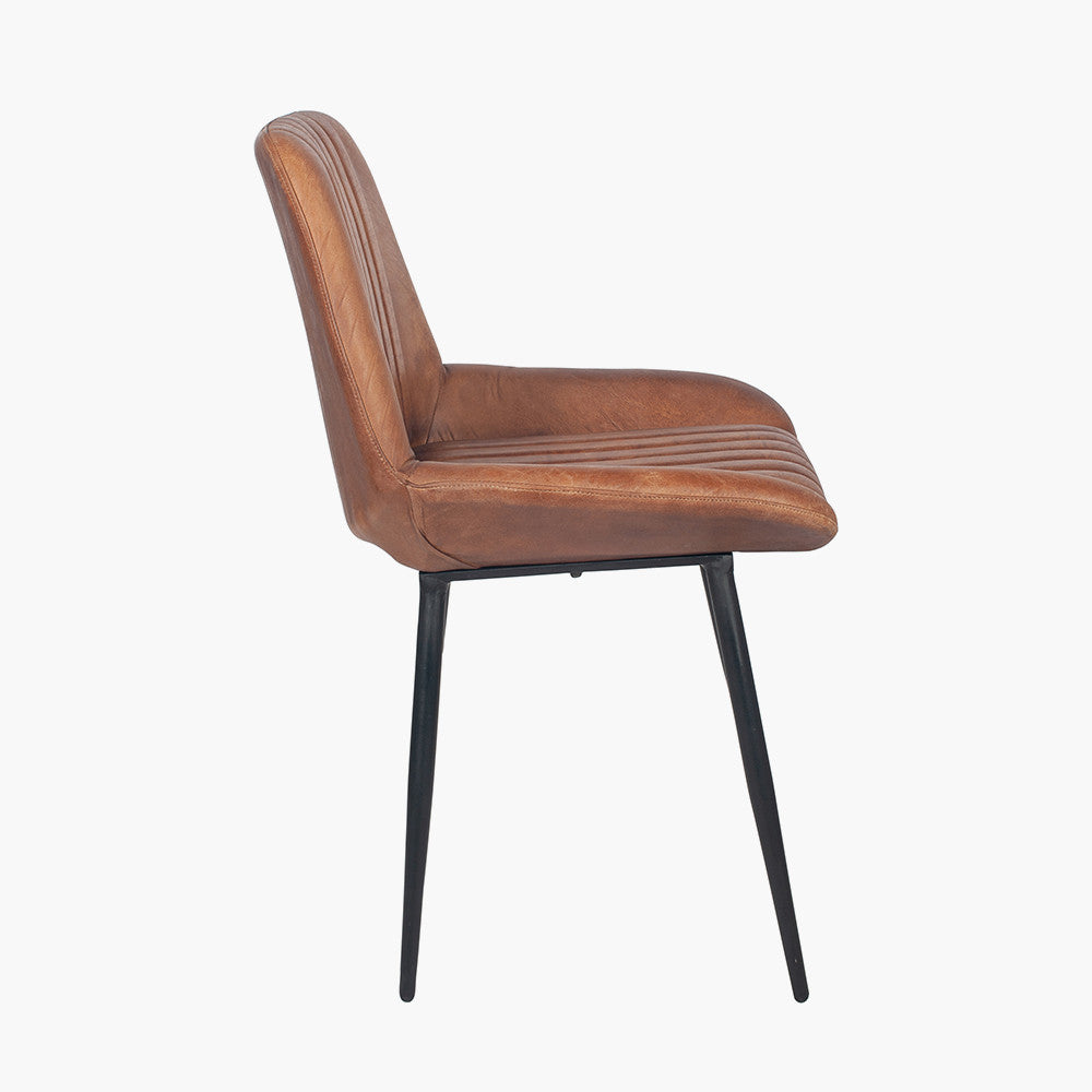Angelo Vintage Brown Leather & Black Metal Retro Dining Chair