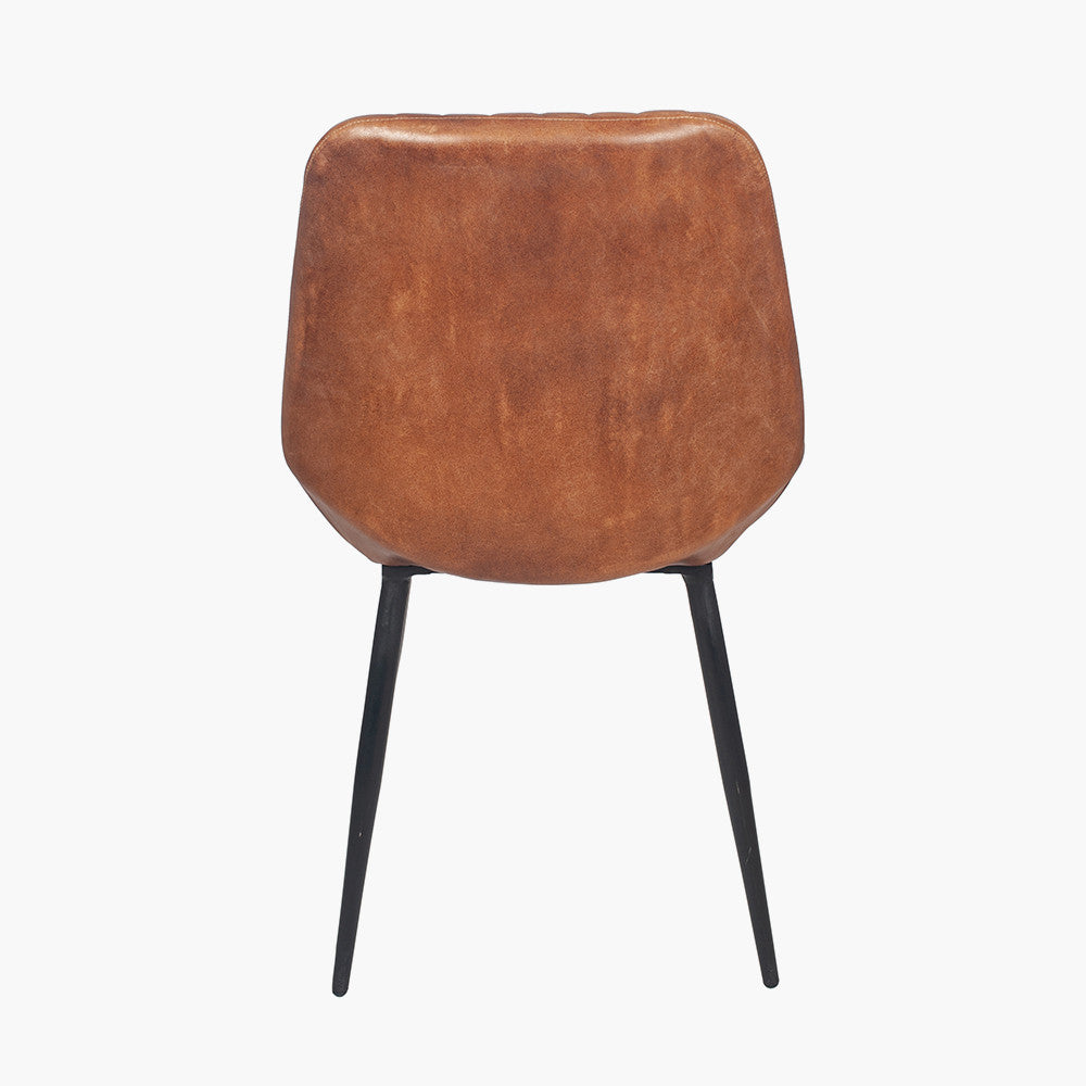 Angelo Vintage Brown Leather & Black Metal Retro Dining Chair