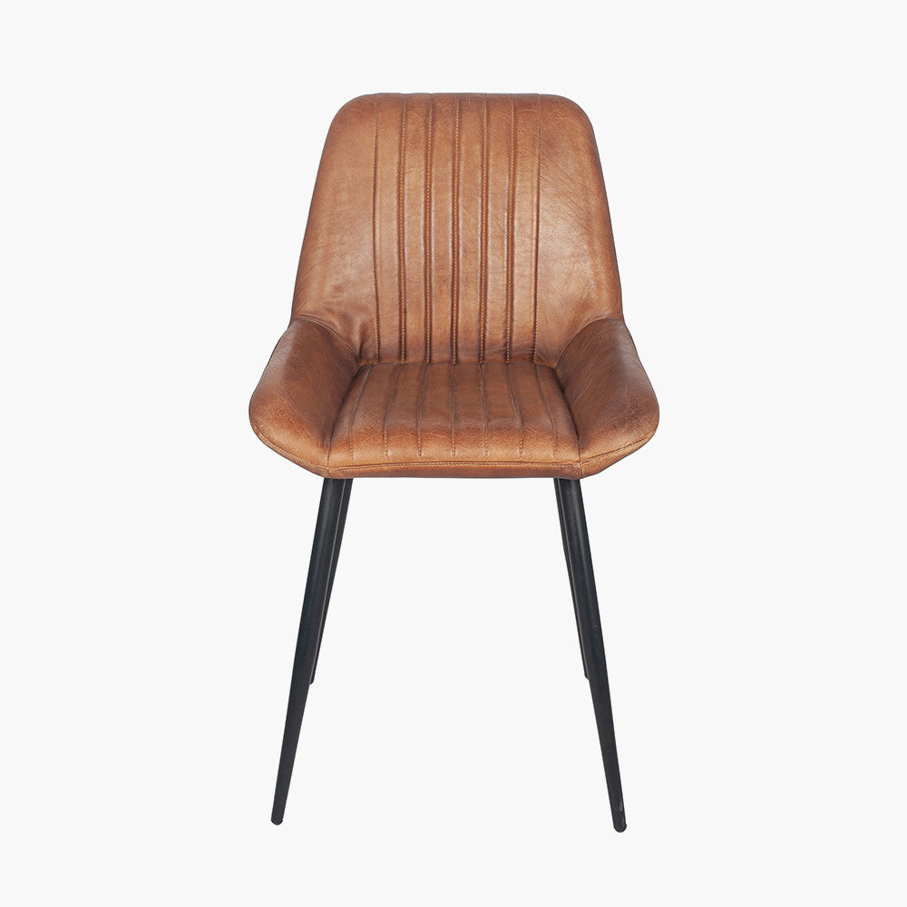 Angelo Vintage Brown Leather & Black Metal Retro Dining Chair