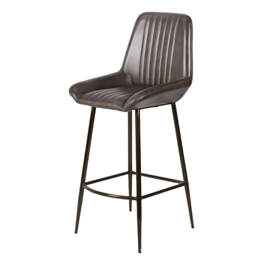 Angelo Peppercorn Leather & Bronze Metal Retro Bar Stool