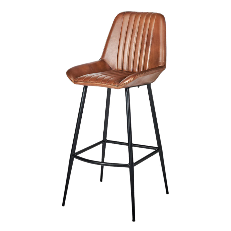 Angelo Vintage Brown Leather & Black Metal Retro Bar Stool