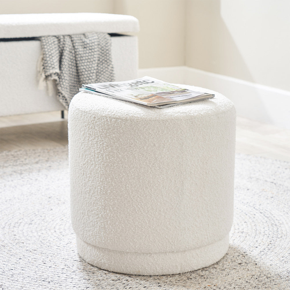 Sassari White Teddy Boucle Pouffe