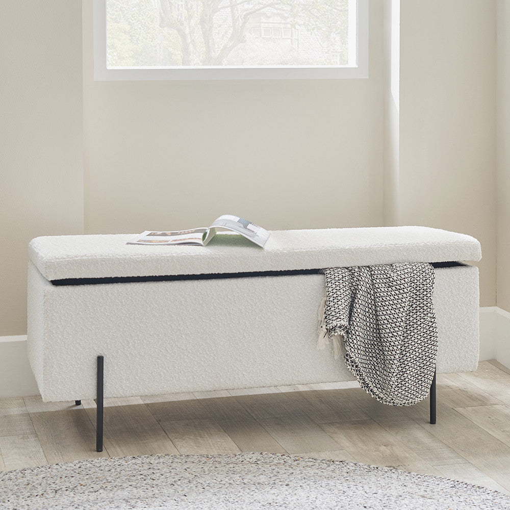 Catania White Boucle Storage Bench