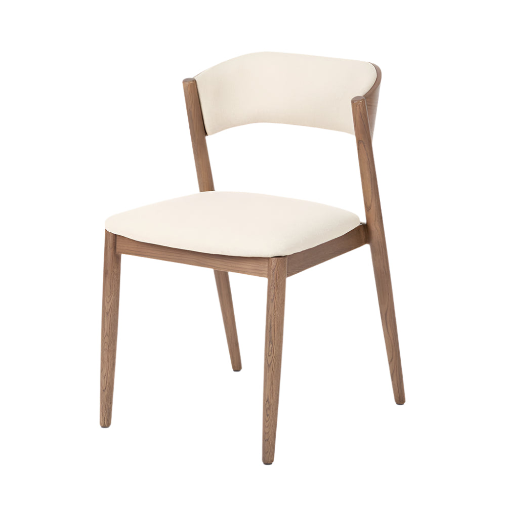 Elias Natural Linen & Dark Ash Wood Curved Back Dining Chair