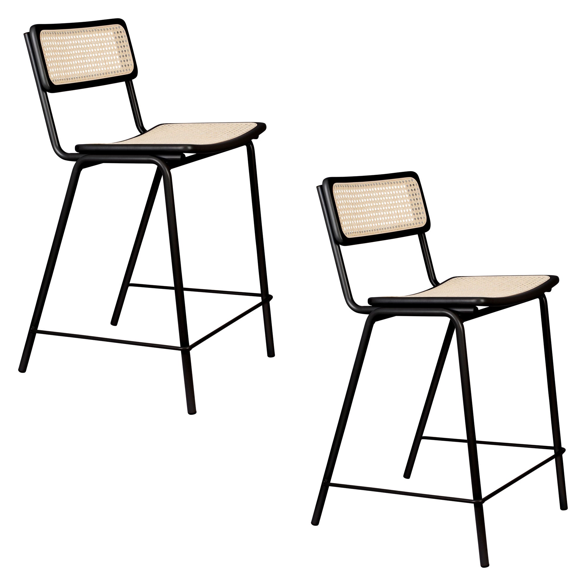 Zuiver Set of 2 Jort Black & Natural Rattan Counter Stool