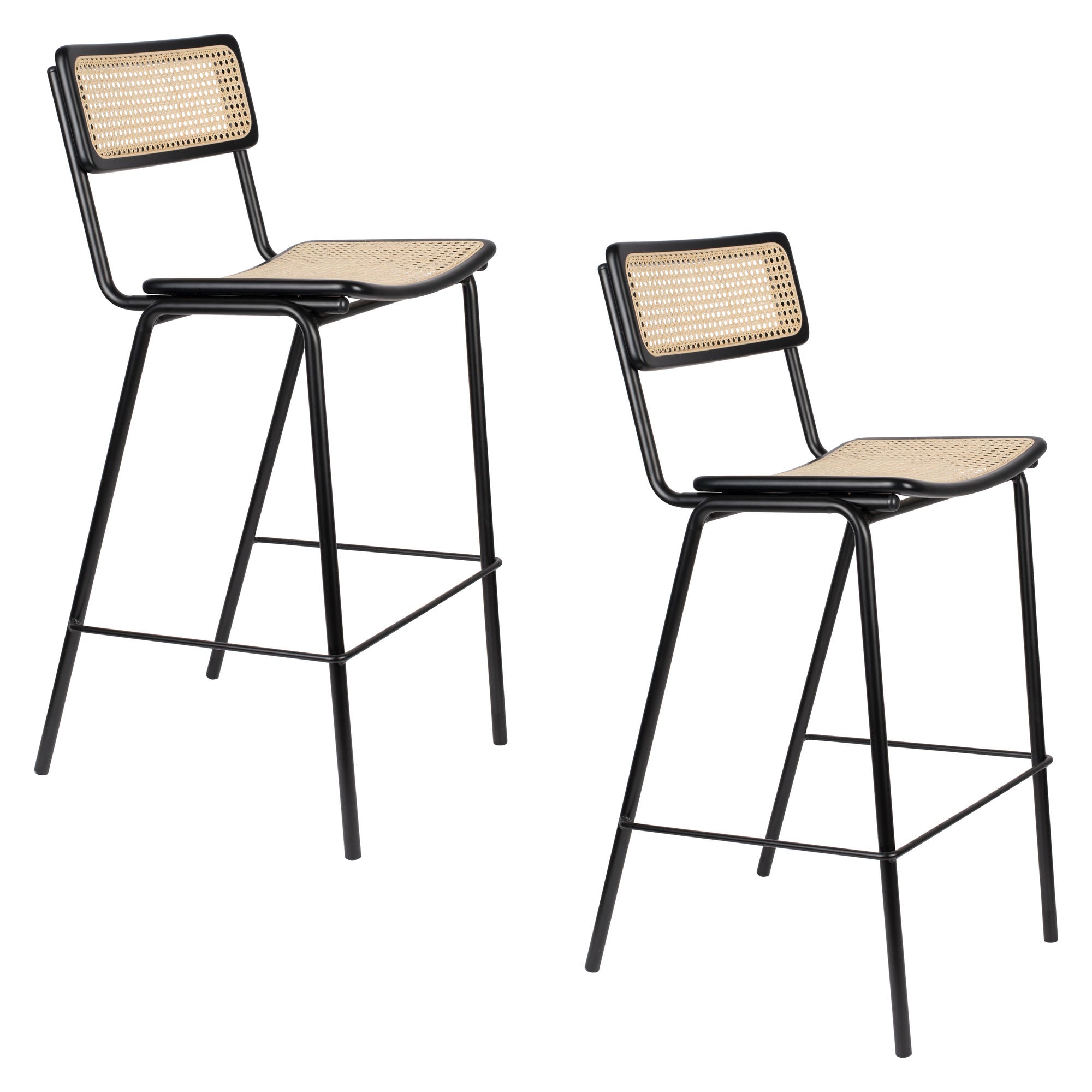 Zuiver Set of 2 Jort Black & Natural Rattan Bar Stool