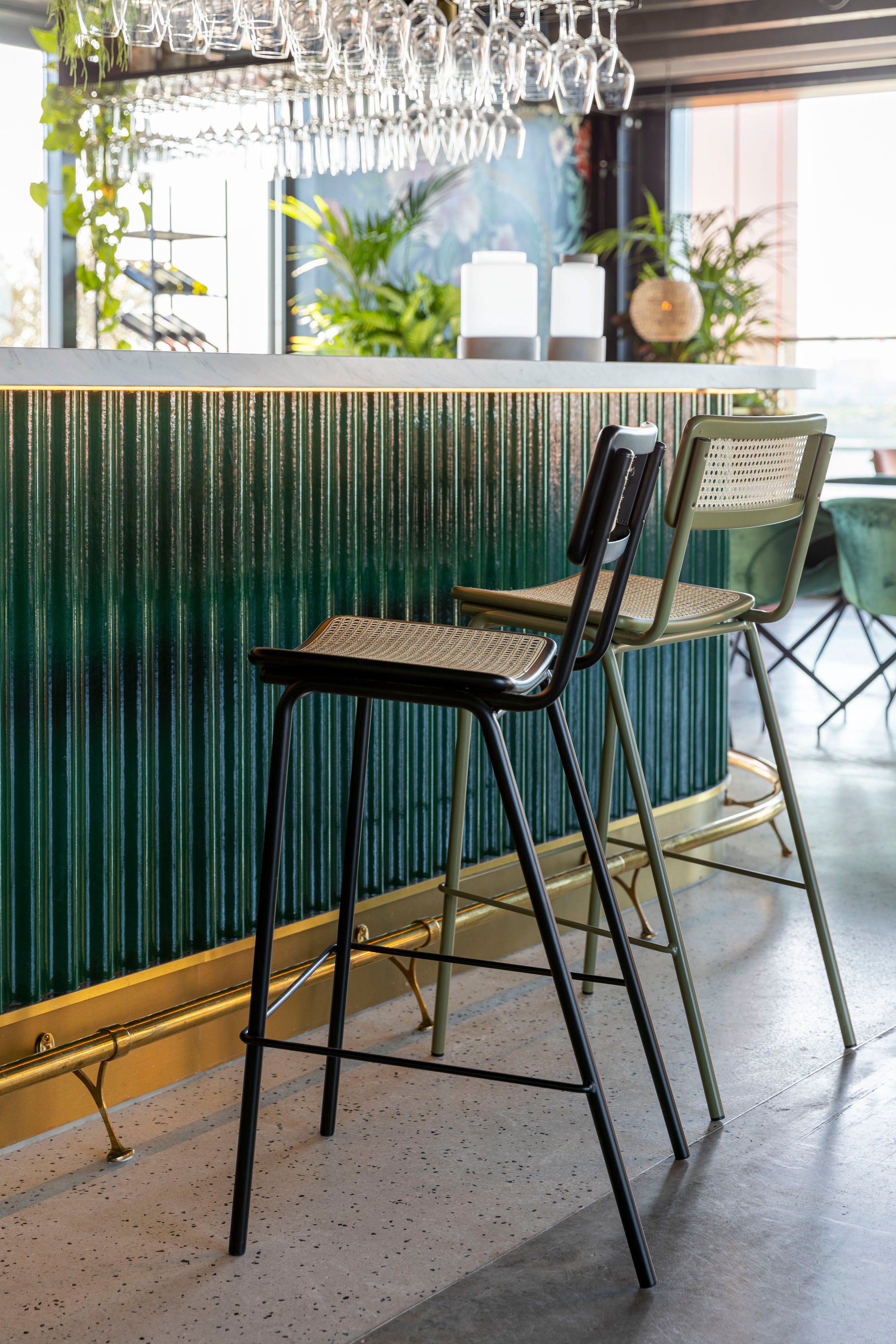 Zuiver Set of 2 Jort Black & Natural Rattan Bar Stool