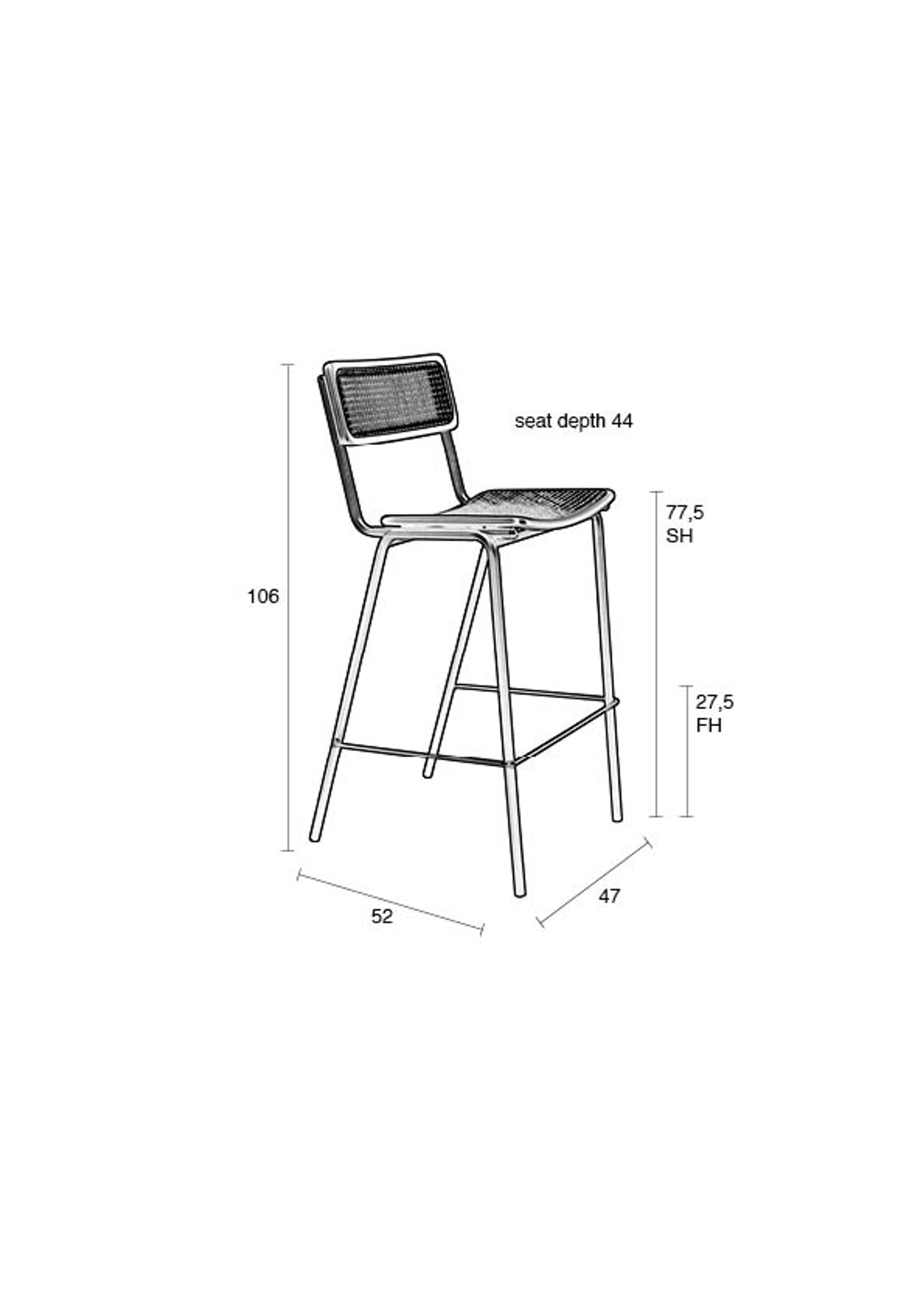 Zuiver Set of 2 Jort Black & Natural Rattan Bar Stool
