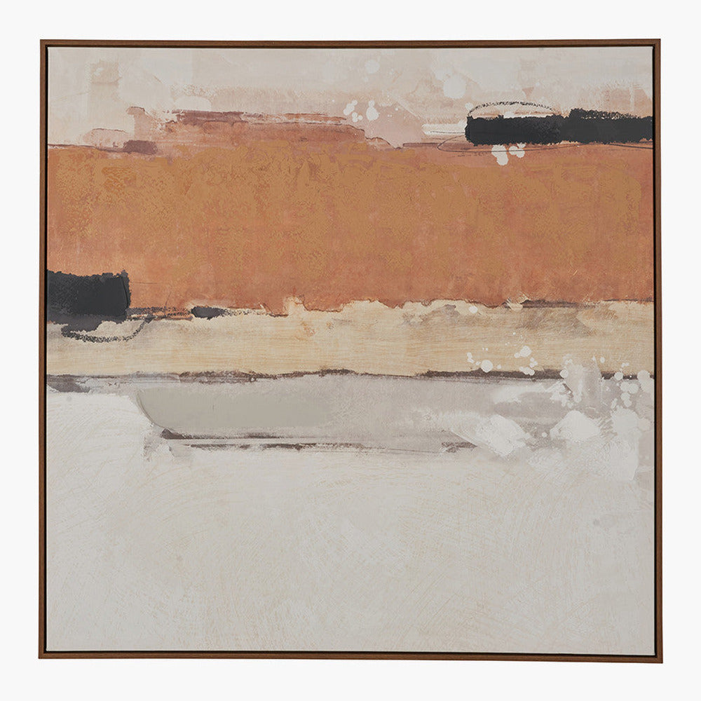 White & Terracotta Abstract Square Canvas Wall Art with Oak Effect Frame