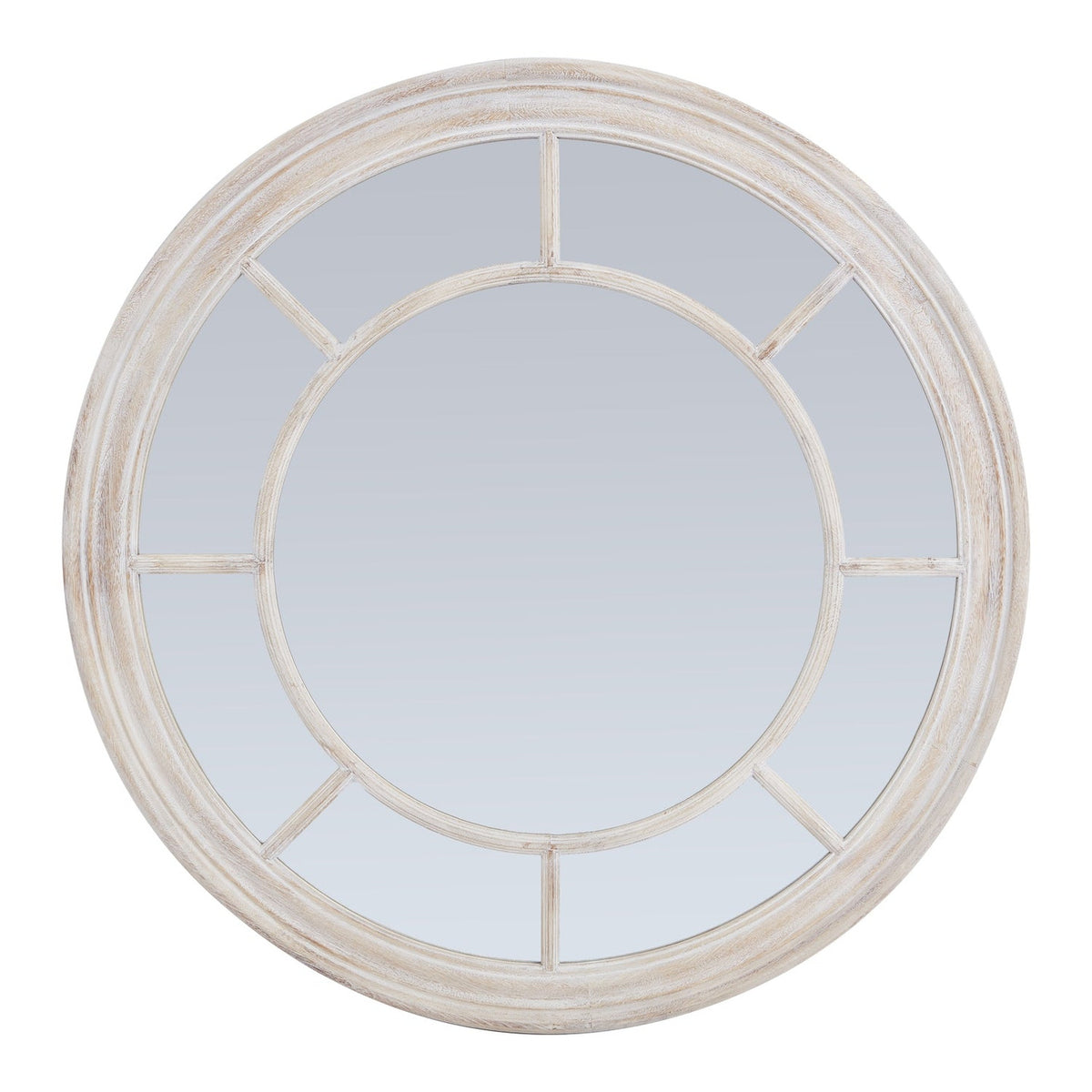 Washed Wood Framed Round Wall Mirror 90cm