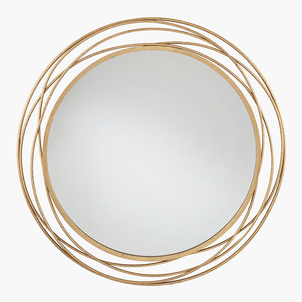 Antique Gold Metal Swirl Round Wall Mirror