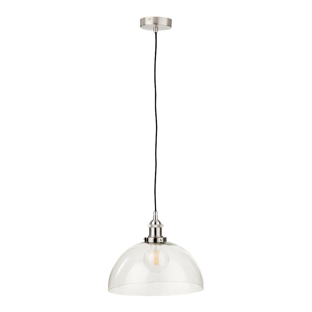 Cecilia Antique Silver Metal and Clear Glass Dome Pendant