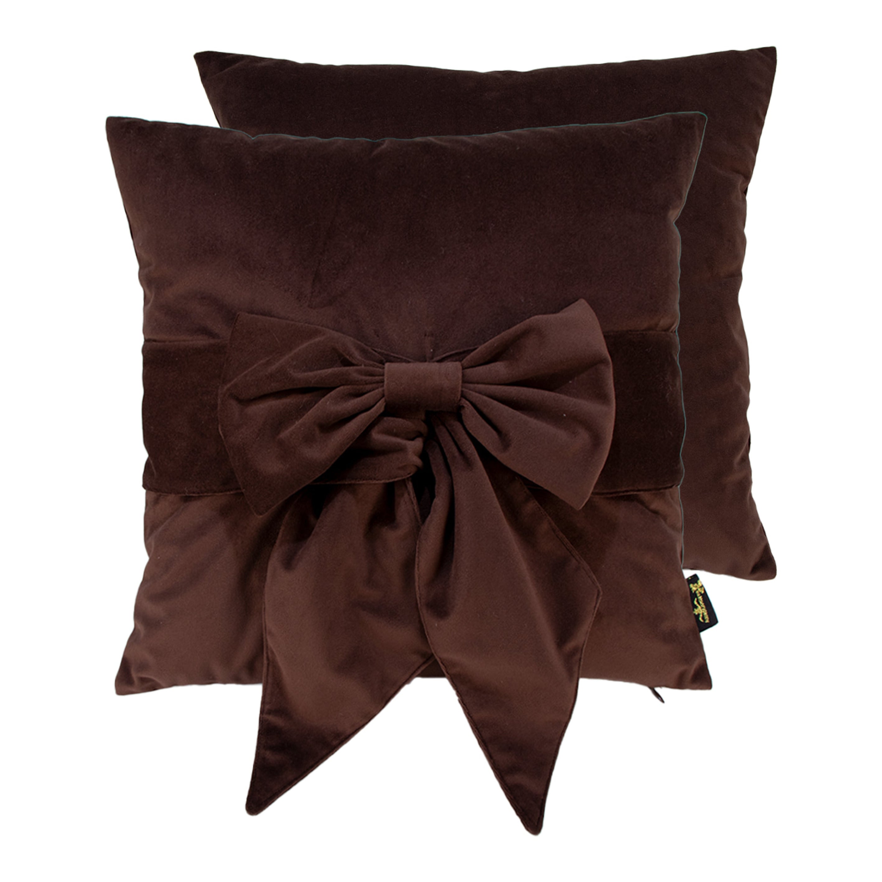 Malini Tiedup Bow Choc Velvet Square Cushion 45x45