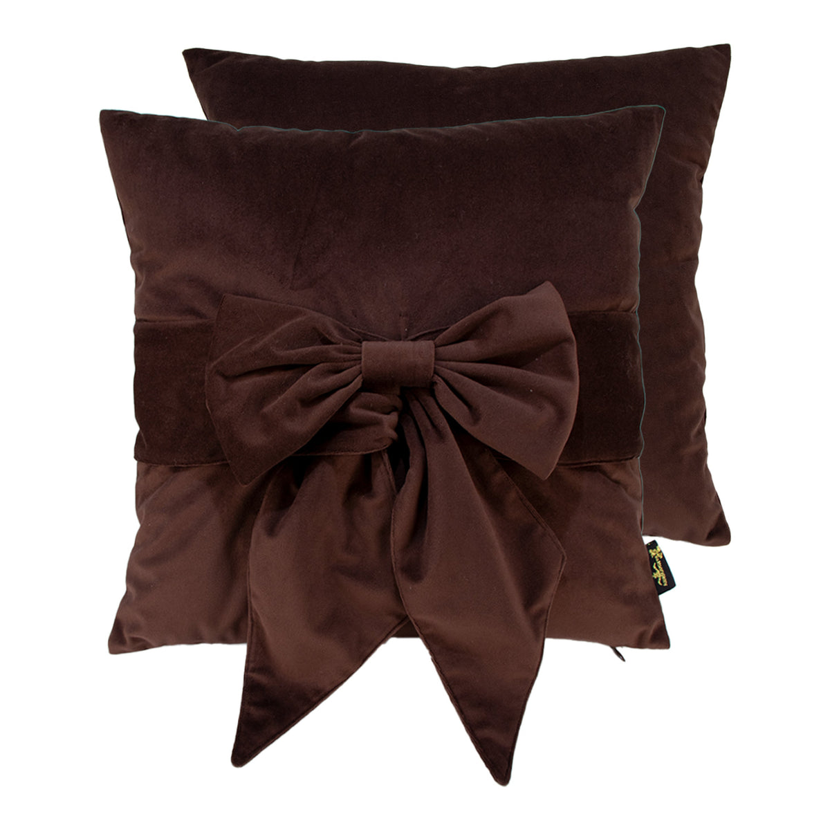 Malini Tiedup Bow Choc Velvet Square Cushion 45x45