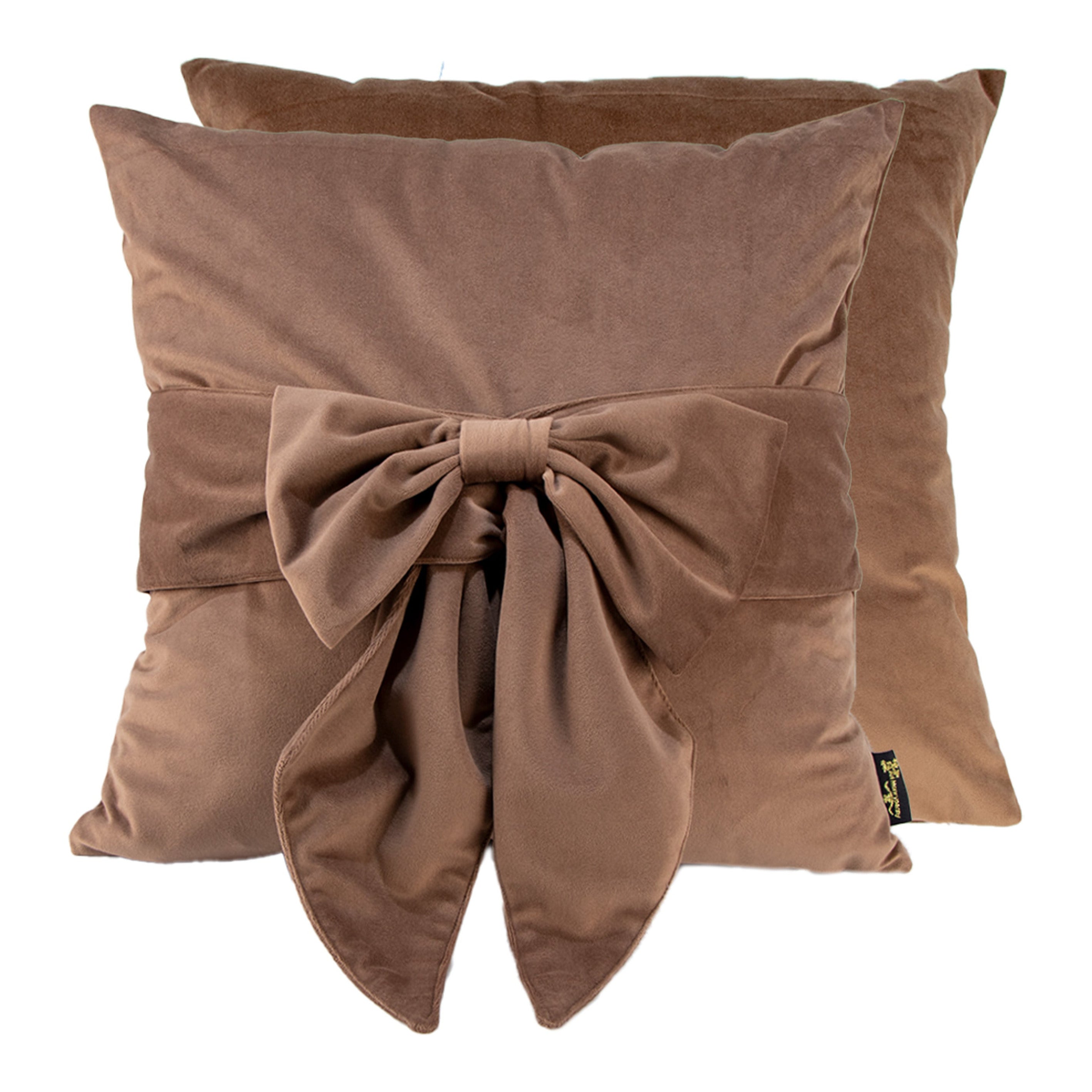 Malini Tiedup Bow Taupe Velvet Square Cushion 45x45