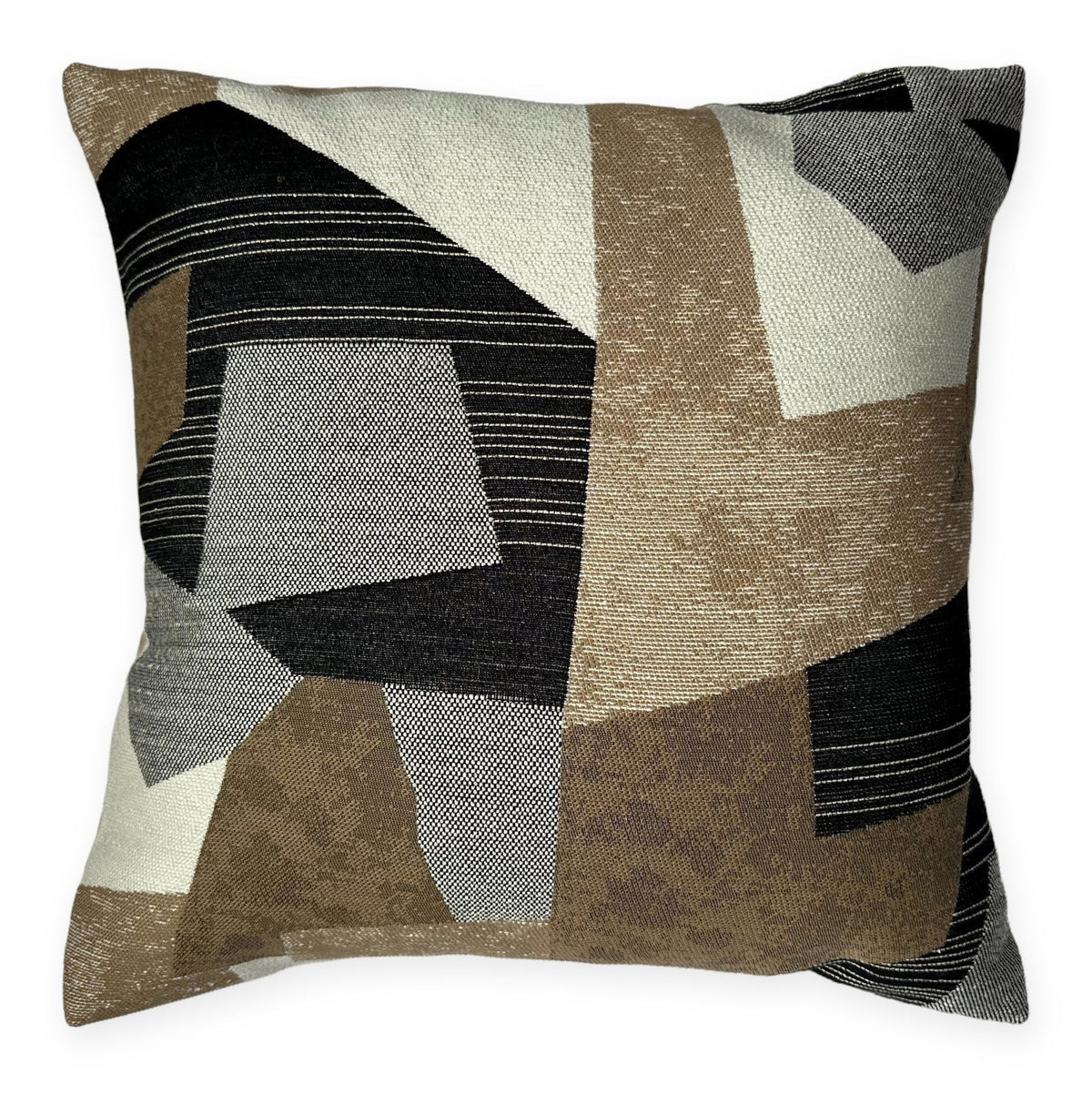 Malini Patchwork Text In Neutrals & Black Square Cushion 50x50