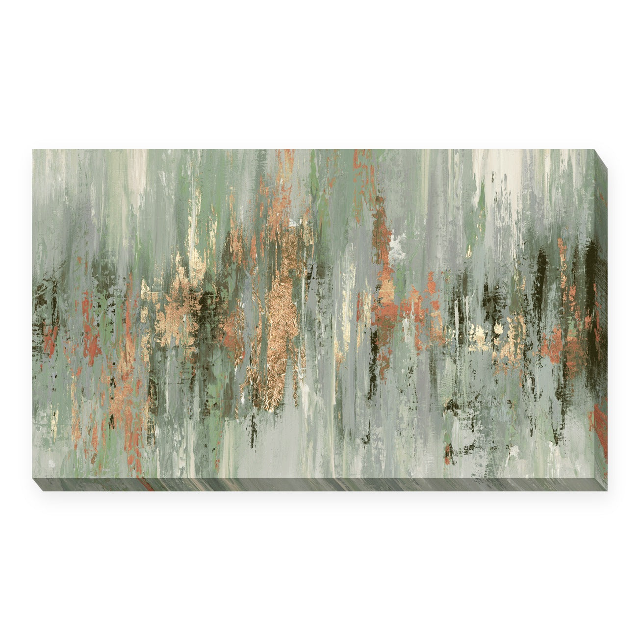 Dripping Green & Gold - Canvas Wall Art - 54.5x92cm