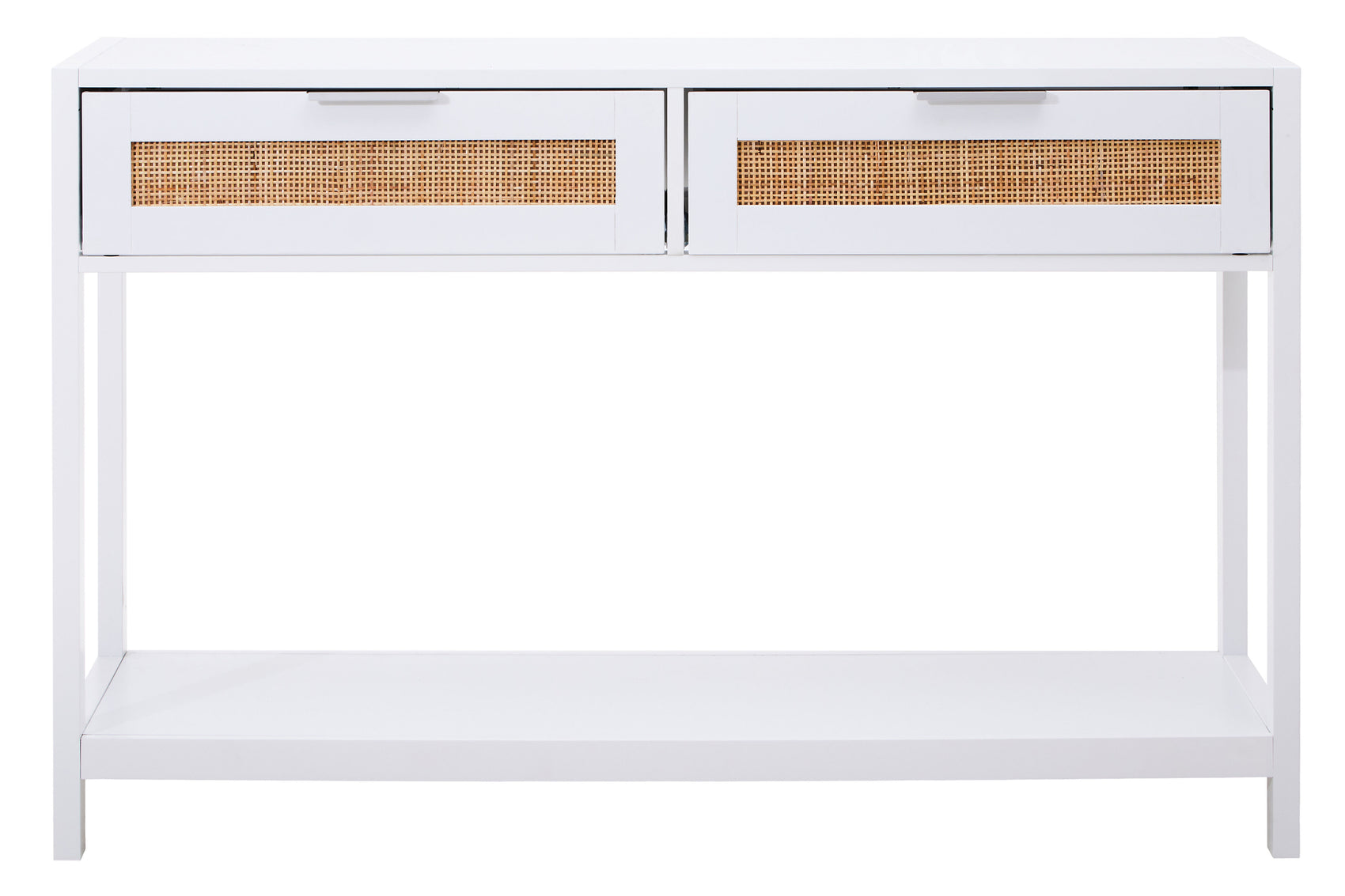 Burwood White Wood & Natural Rattan Console Table