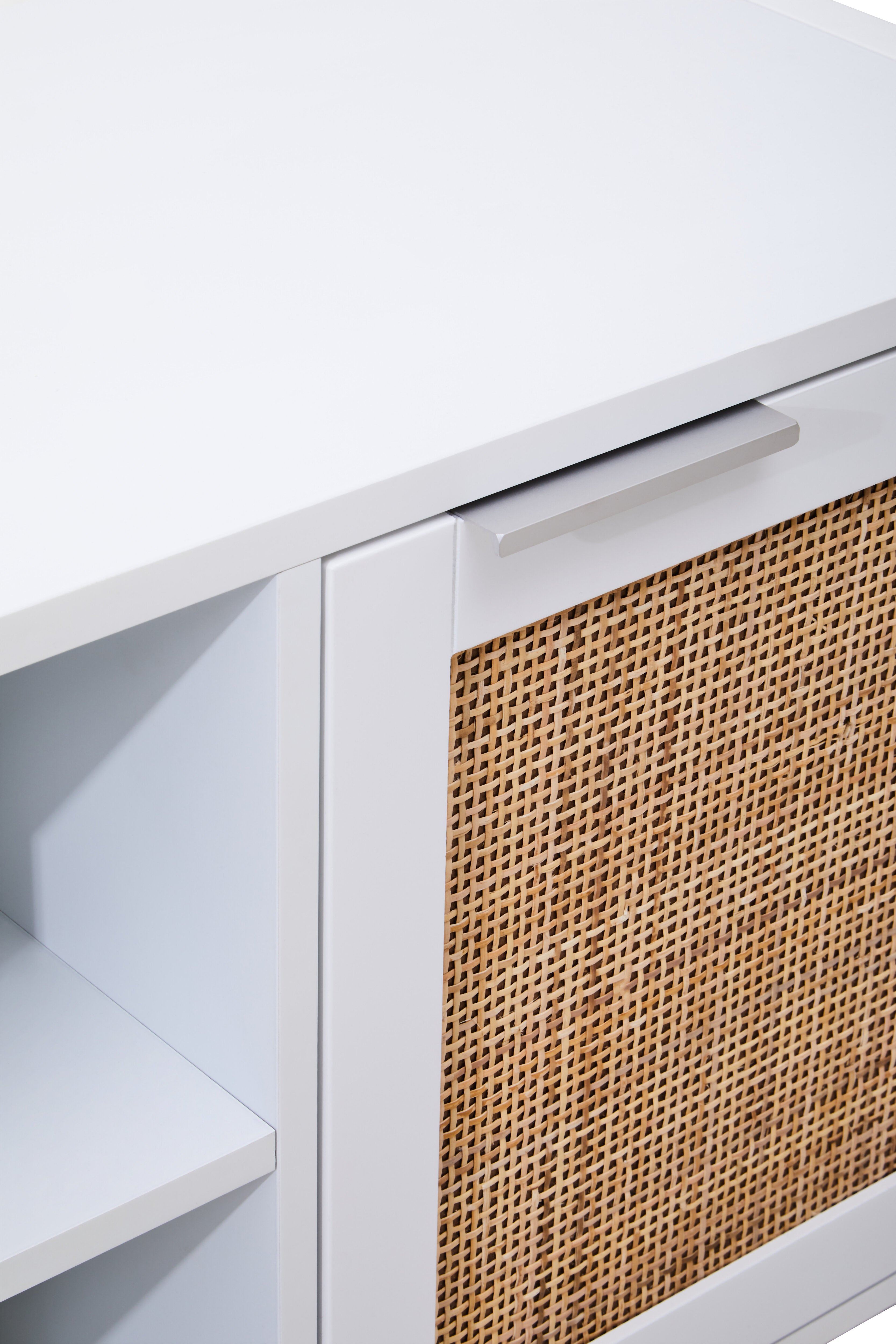 Burwood White Wood & Rattan TV Unit