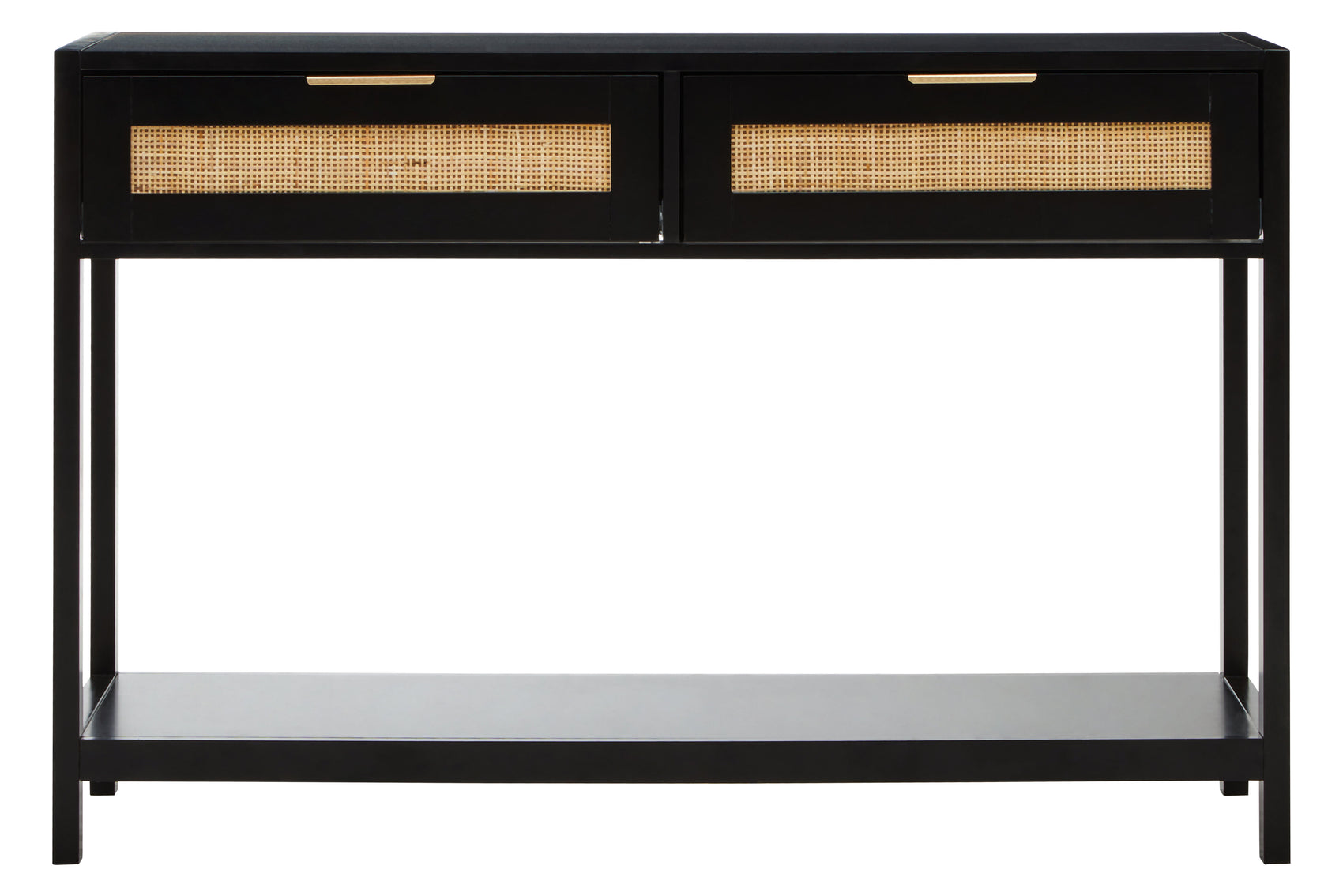Burwood Black Wood & Natural Rattan Console Table