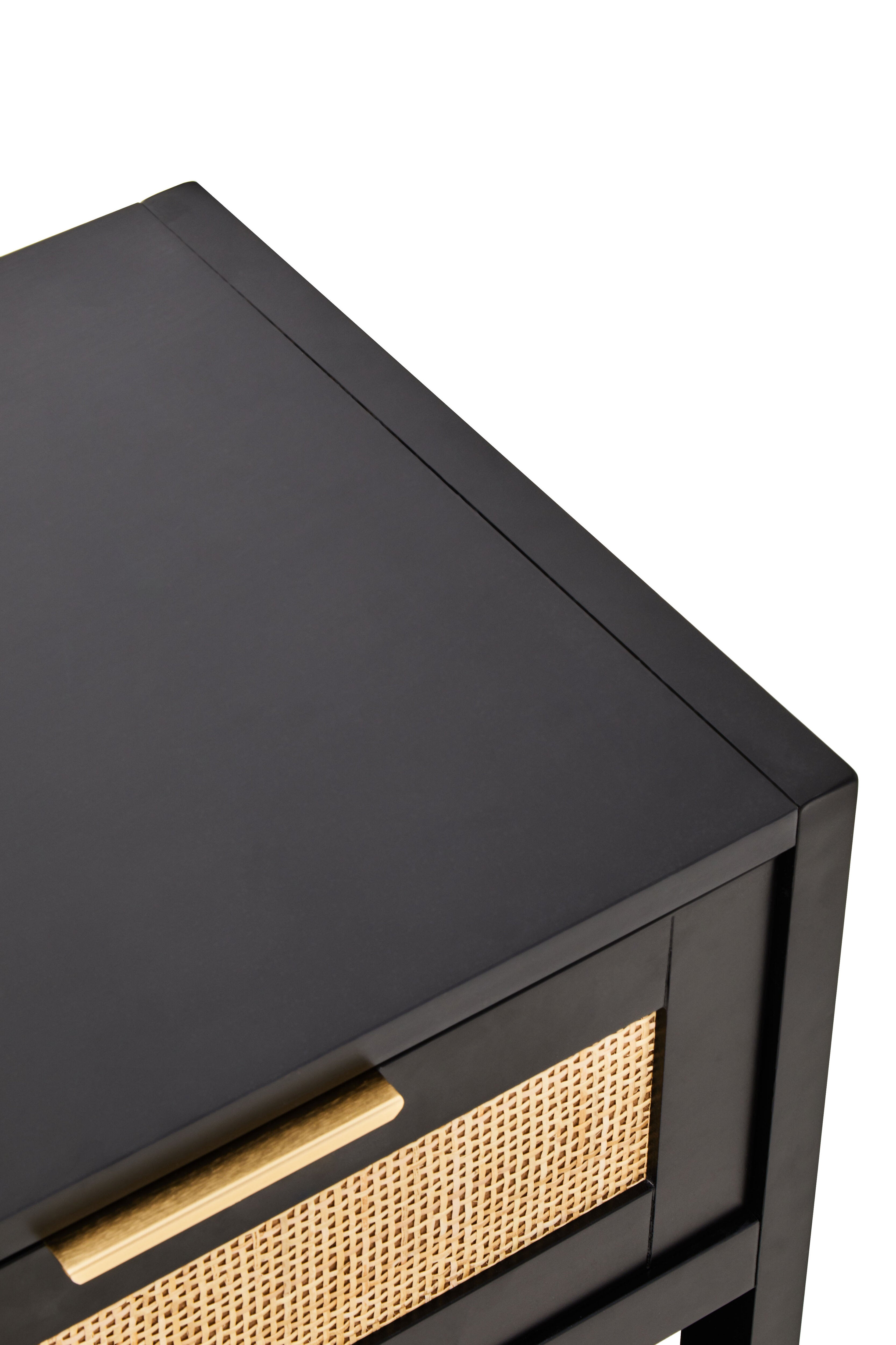 Burwood Black Wood & Rattan Bedside Table | 1 Drawer