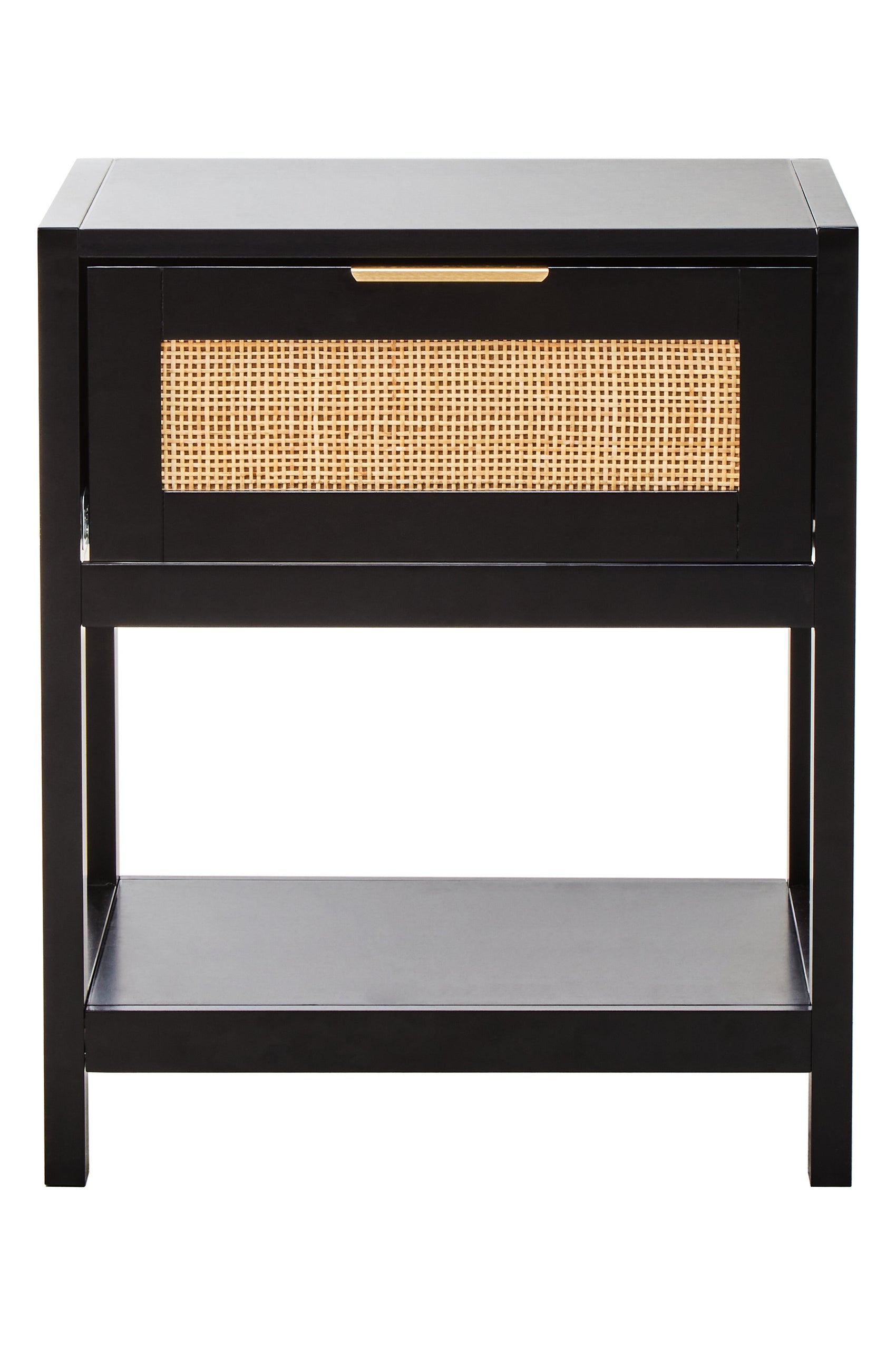 Burwood Black Wood & Rattan Bedside Table | 1 Drawer