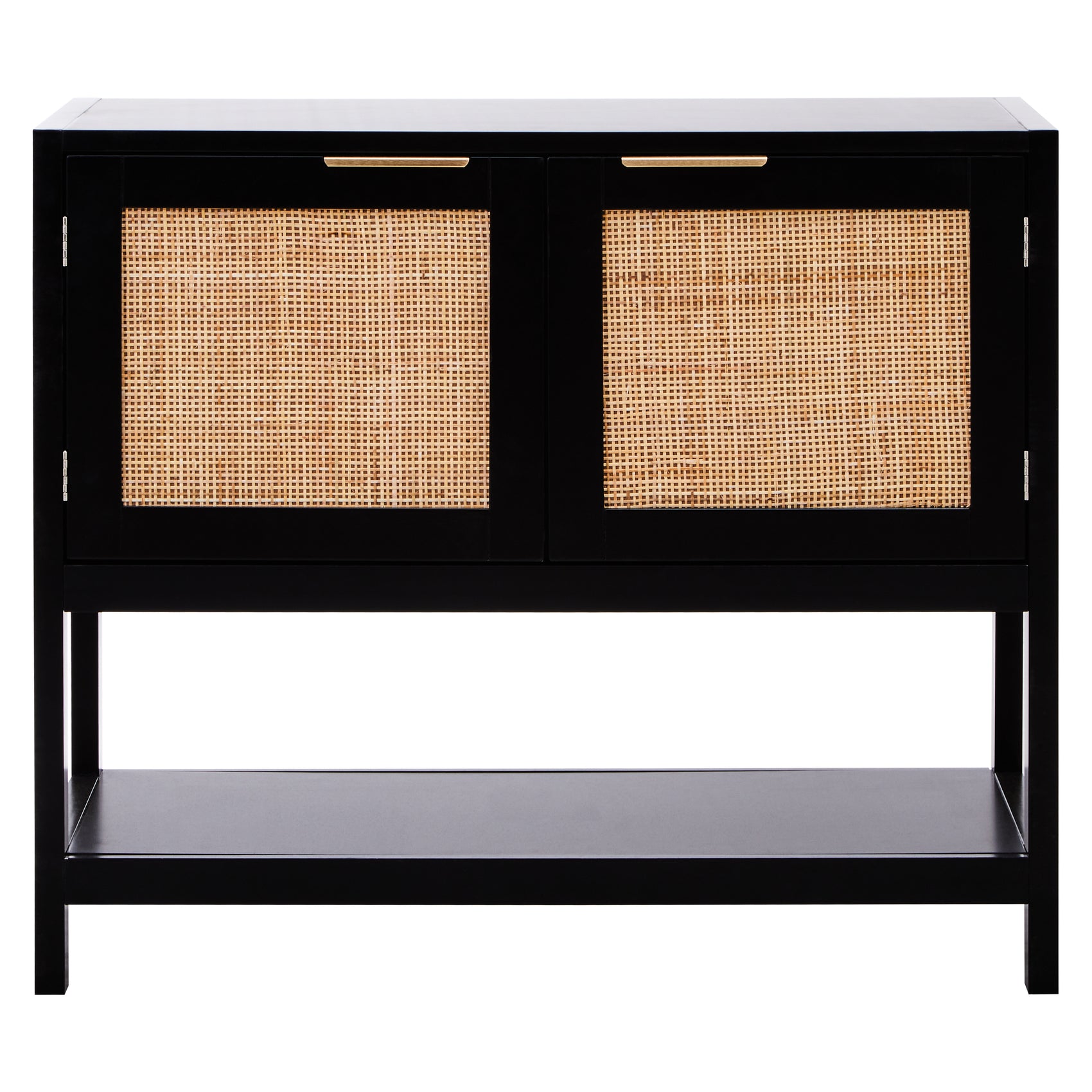 Burwood Black Wood & Rattan 2 Door Side Cabinet