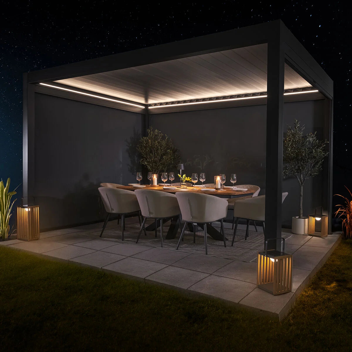 Solis Retractable Roof Pergola Aluminium Rectangular 30x40 - Frame Only - Grey