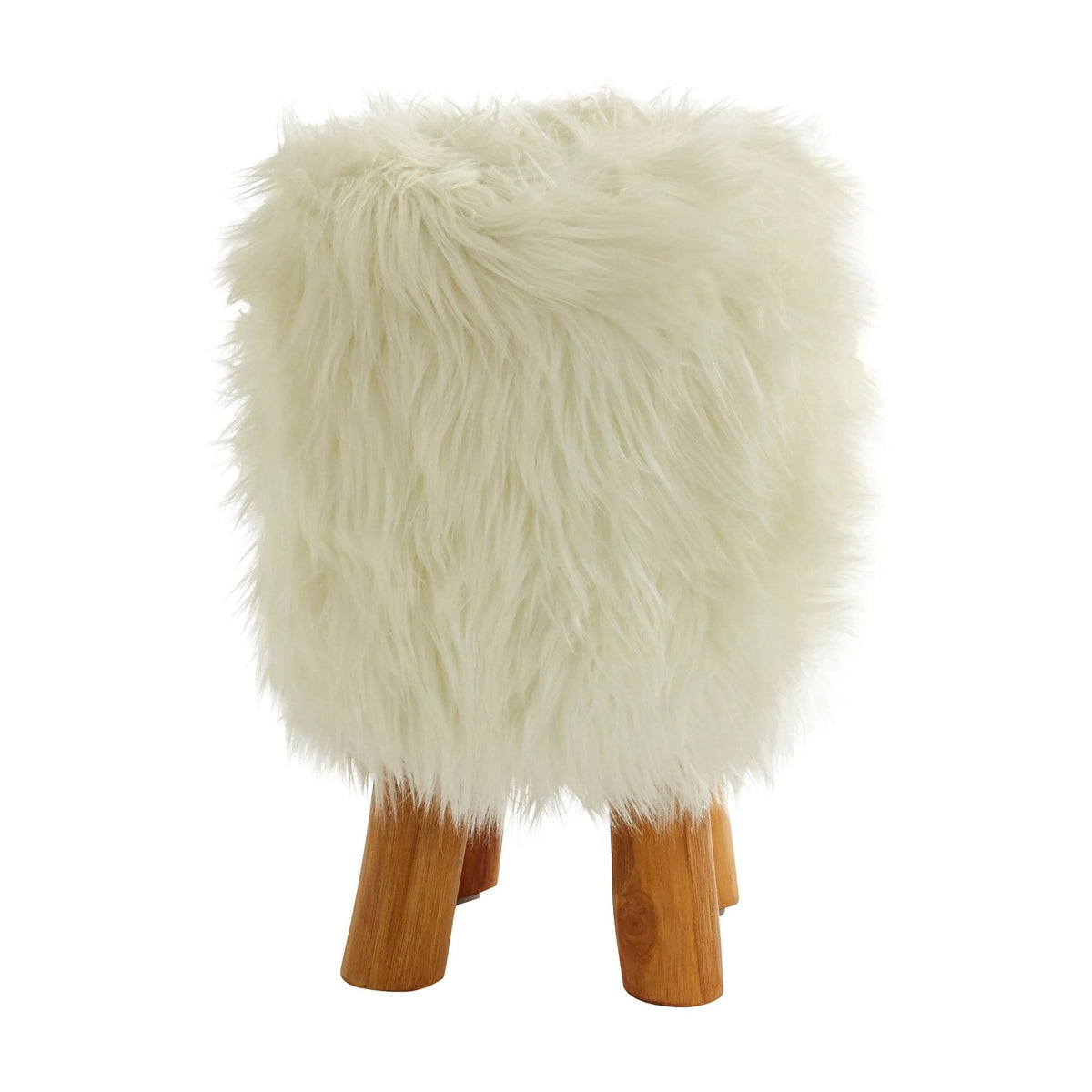 Kalahari White Faux Fur Round Footstool