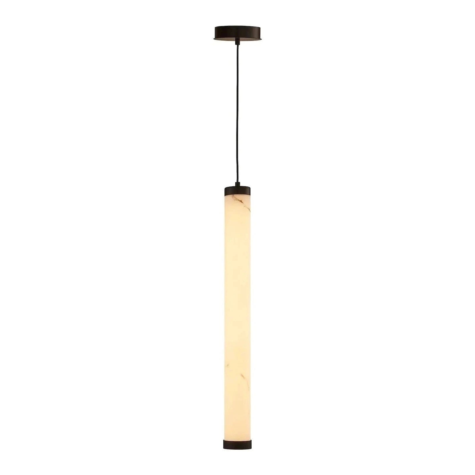 Abaco Alabaster Effect Shade & Black Metal Pendant Light