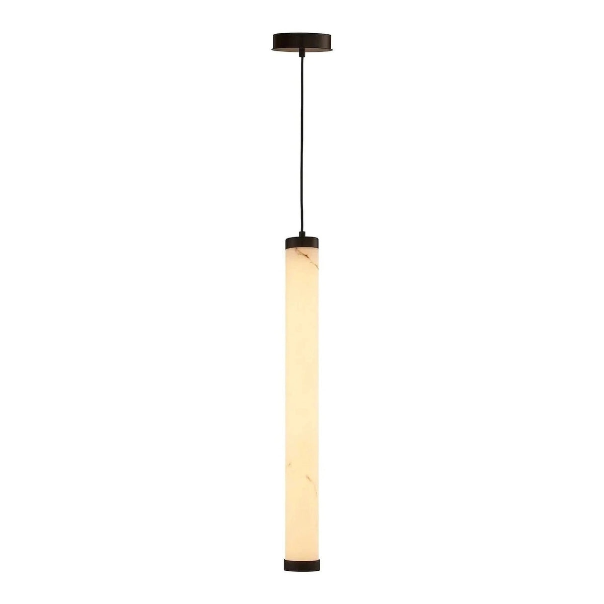 Abaco Alabaster Effect Shade & Black Metal Pendant Light