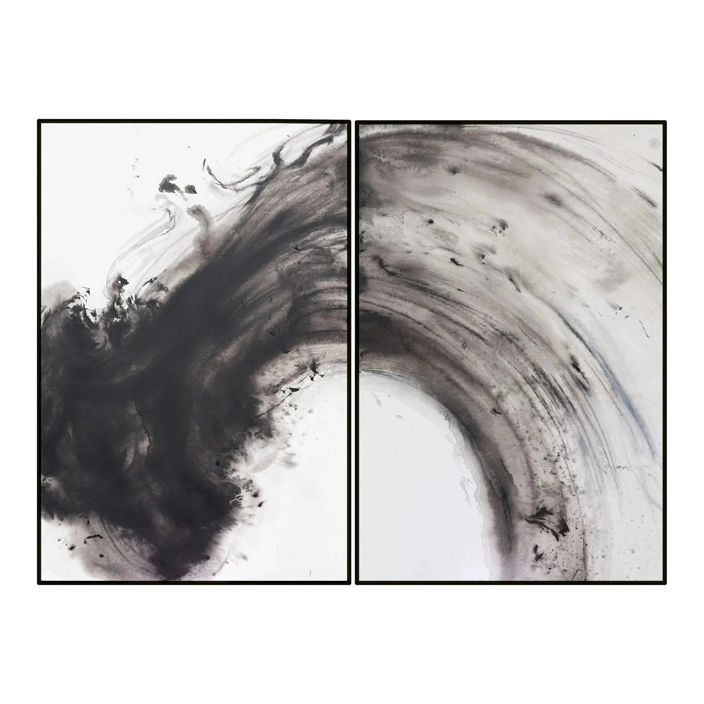 Set of 2 Abstract Wave Black & White Canvas Wall Art
