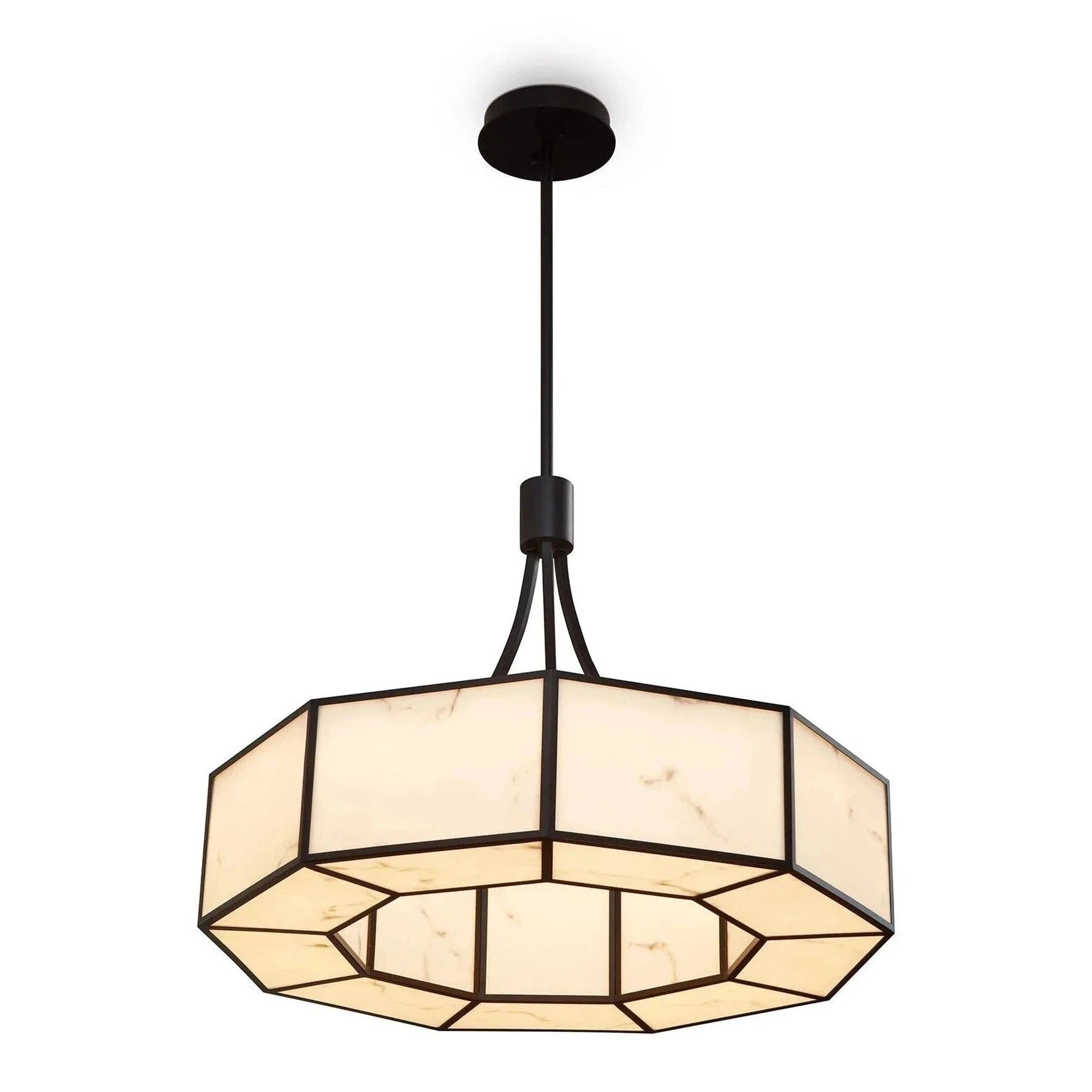Allen Alabaster Effect & Black Metal Pendant Light