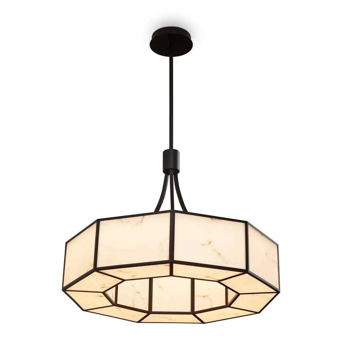 Allen Alabaster Effect & Black Metal Pendant Light