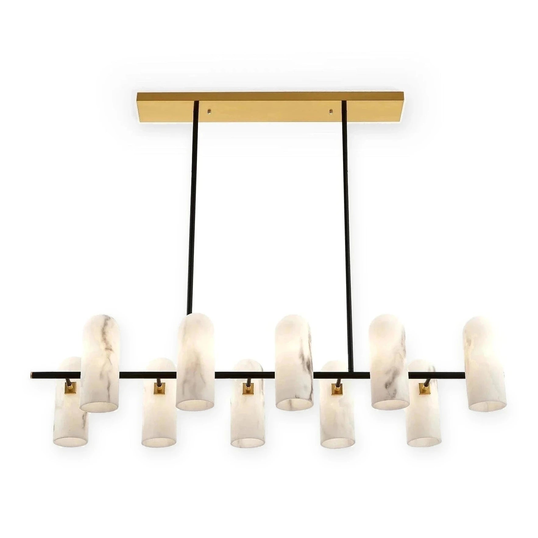 Amatti Alabaster Effect Black & Brass Chandelier Long