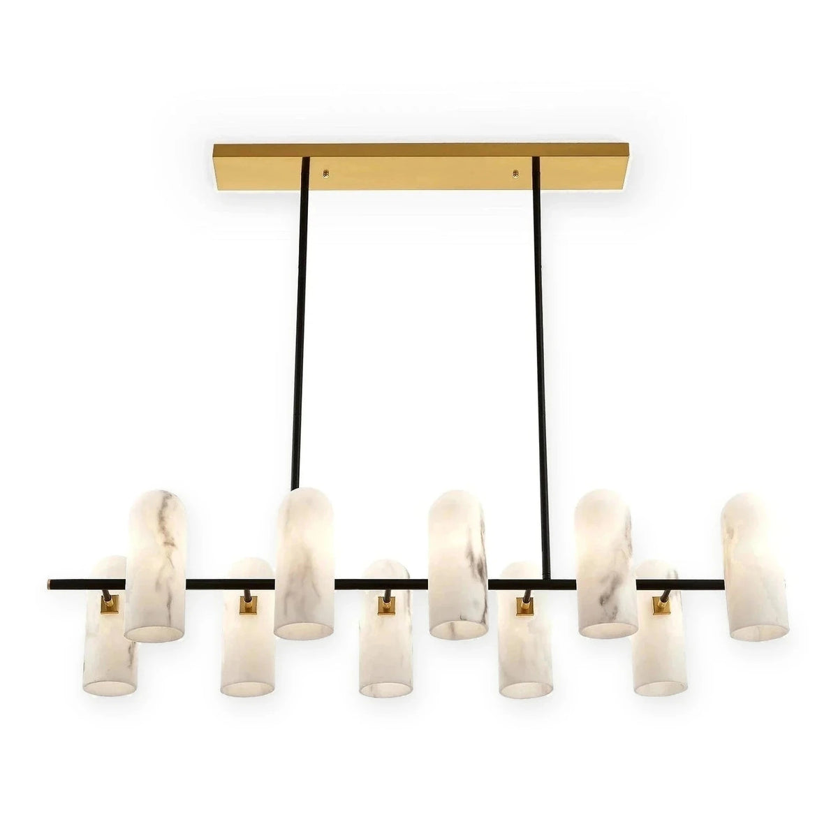 Amatti Alabaster Effect Black & Brass Chandelier Long