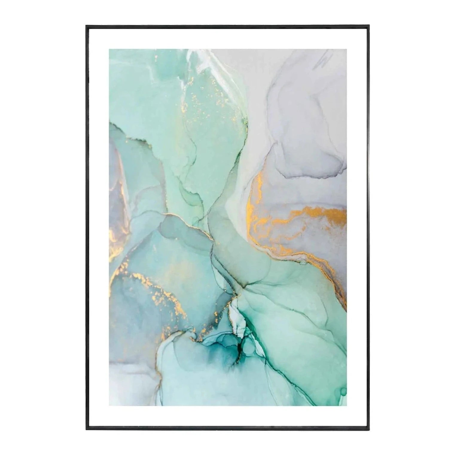Aqua Vermeil Blue, Green & Gold Framed Abstract Wall Art Print