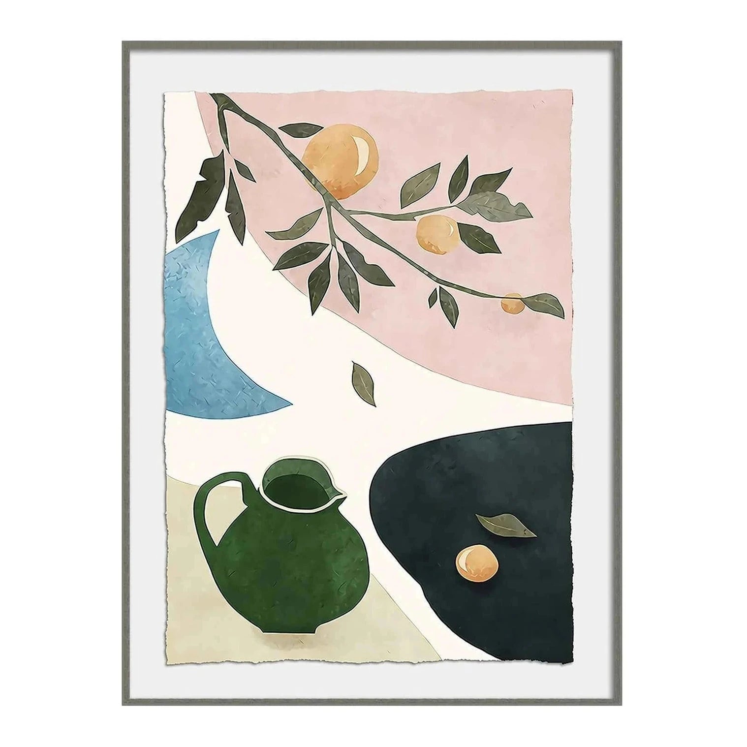 Arancia Botanical Watercolour Orange & Green Wall Art Print
