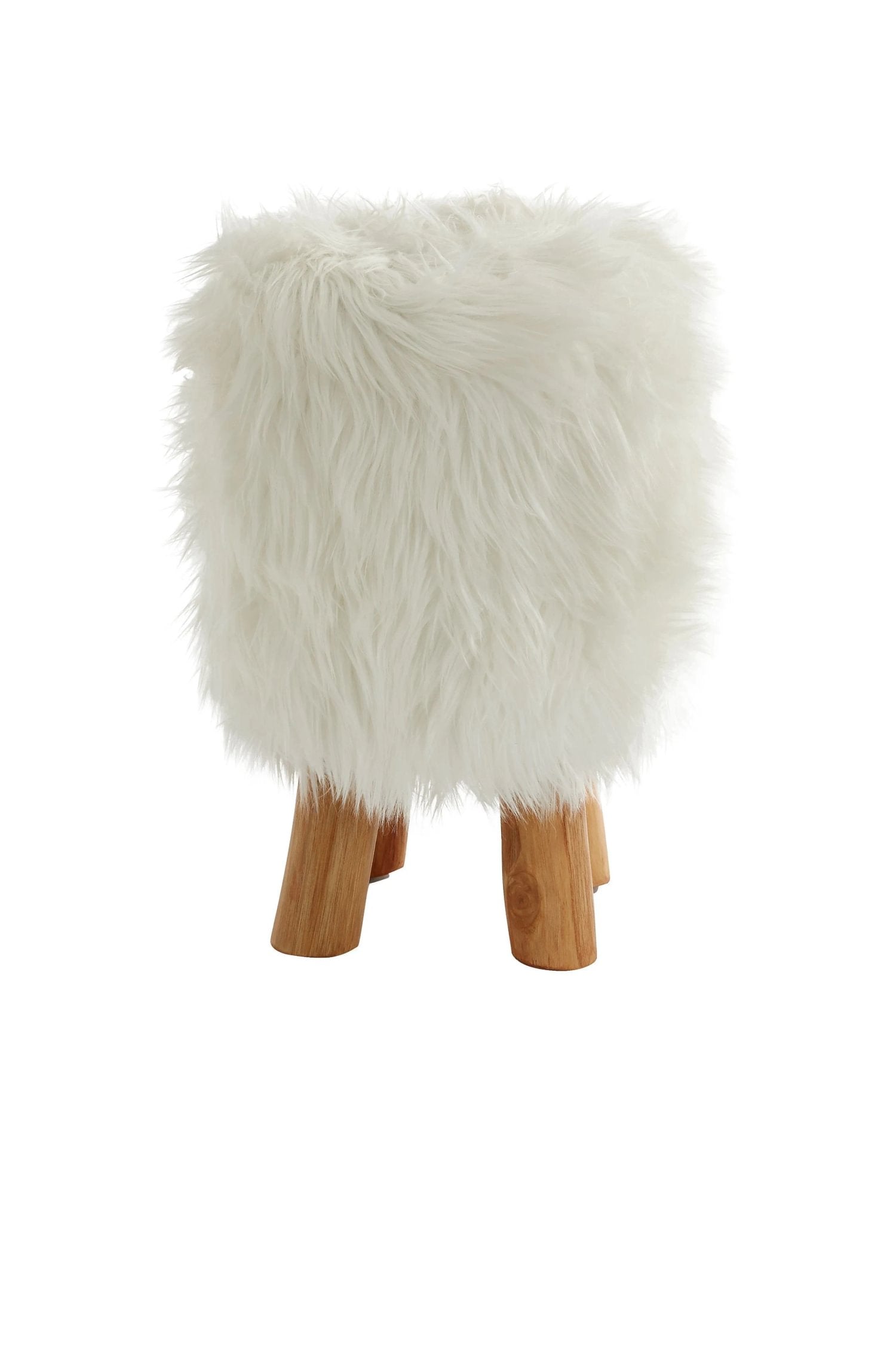 Kalahari White Faux Fur Round Footstool
