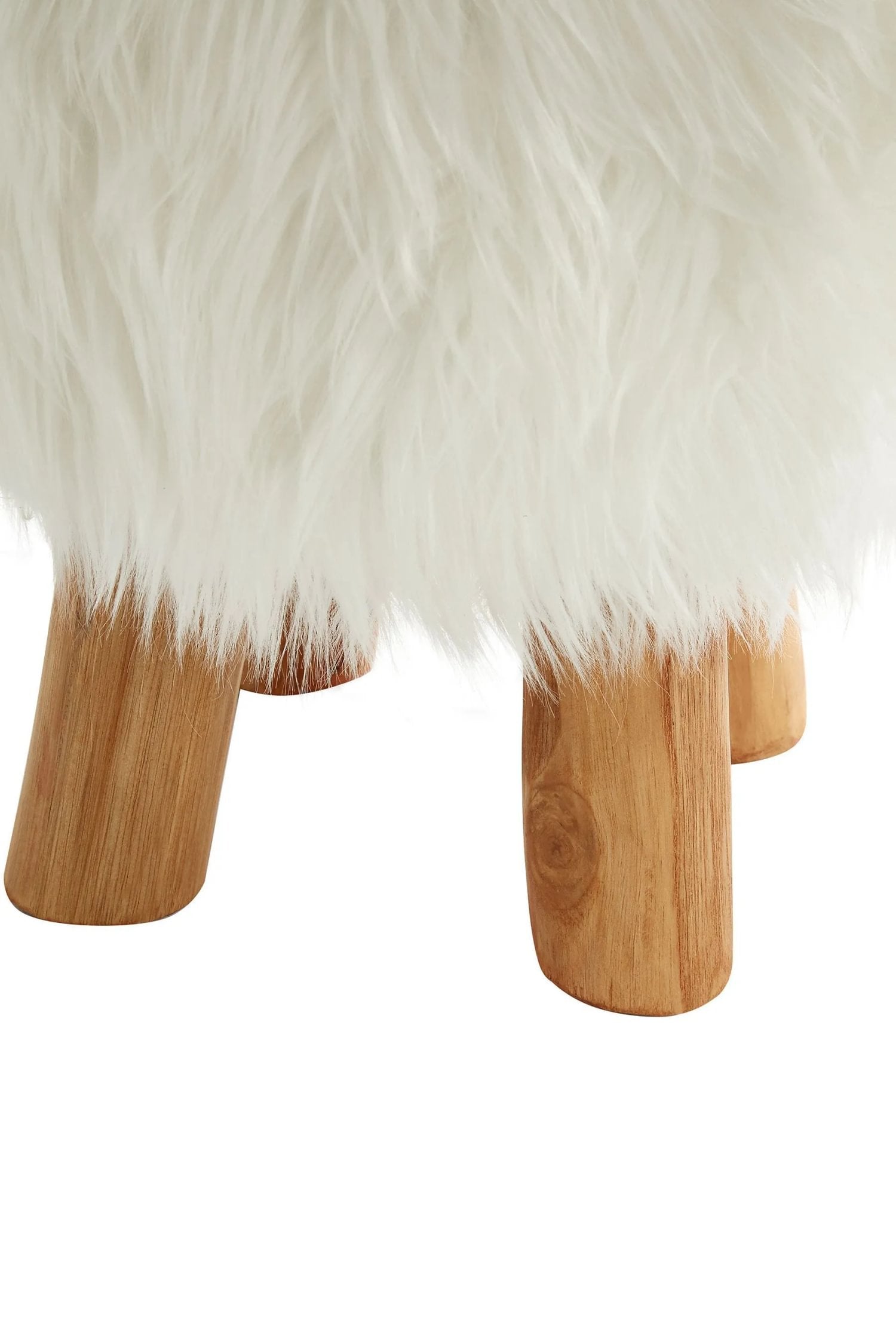 Kalahari White Faux Fur Round Footstool