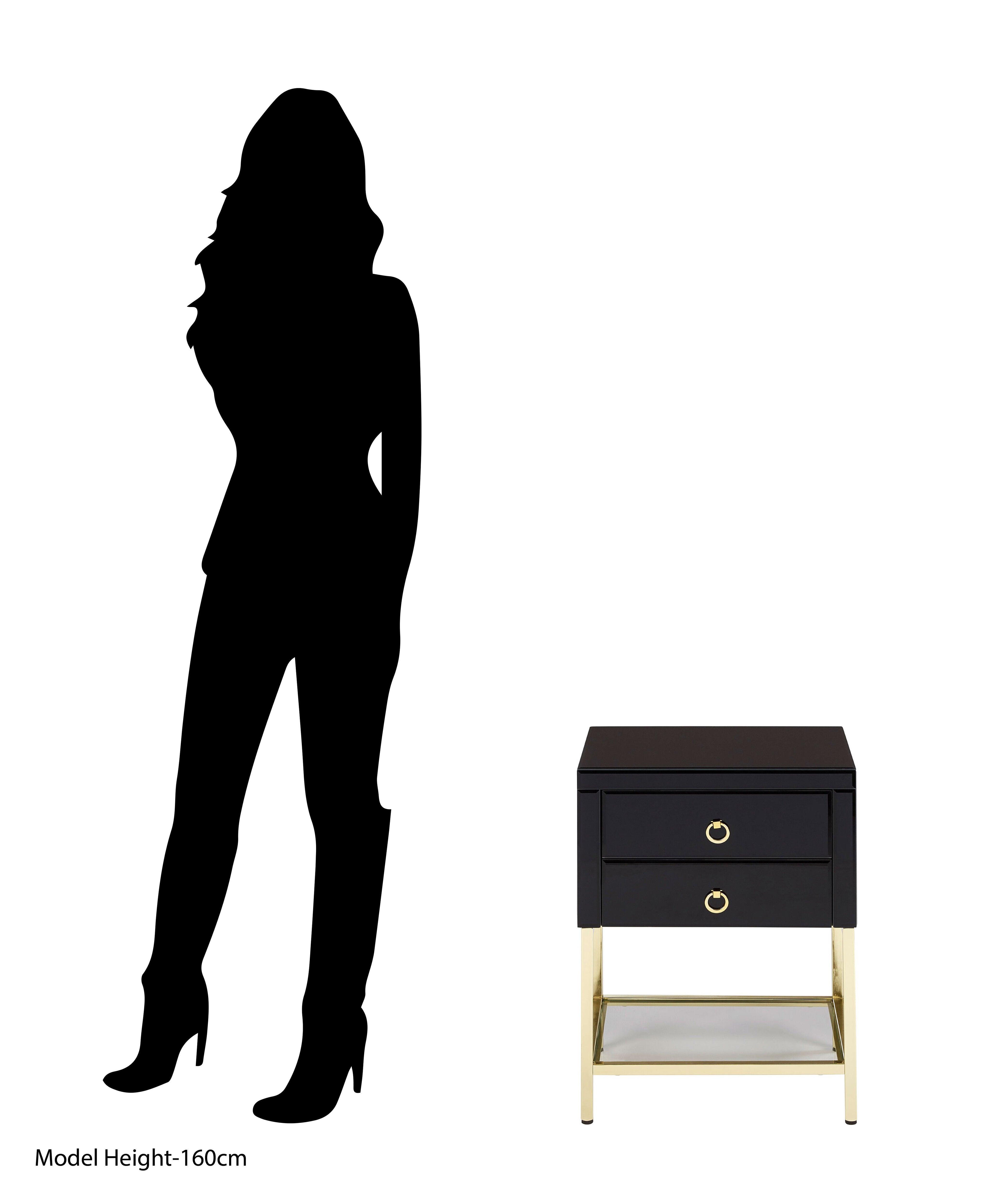 Candace Townhouse Black Side Table | 2 Drawers