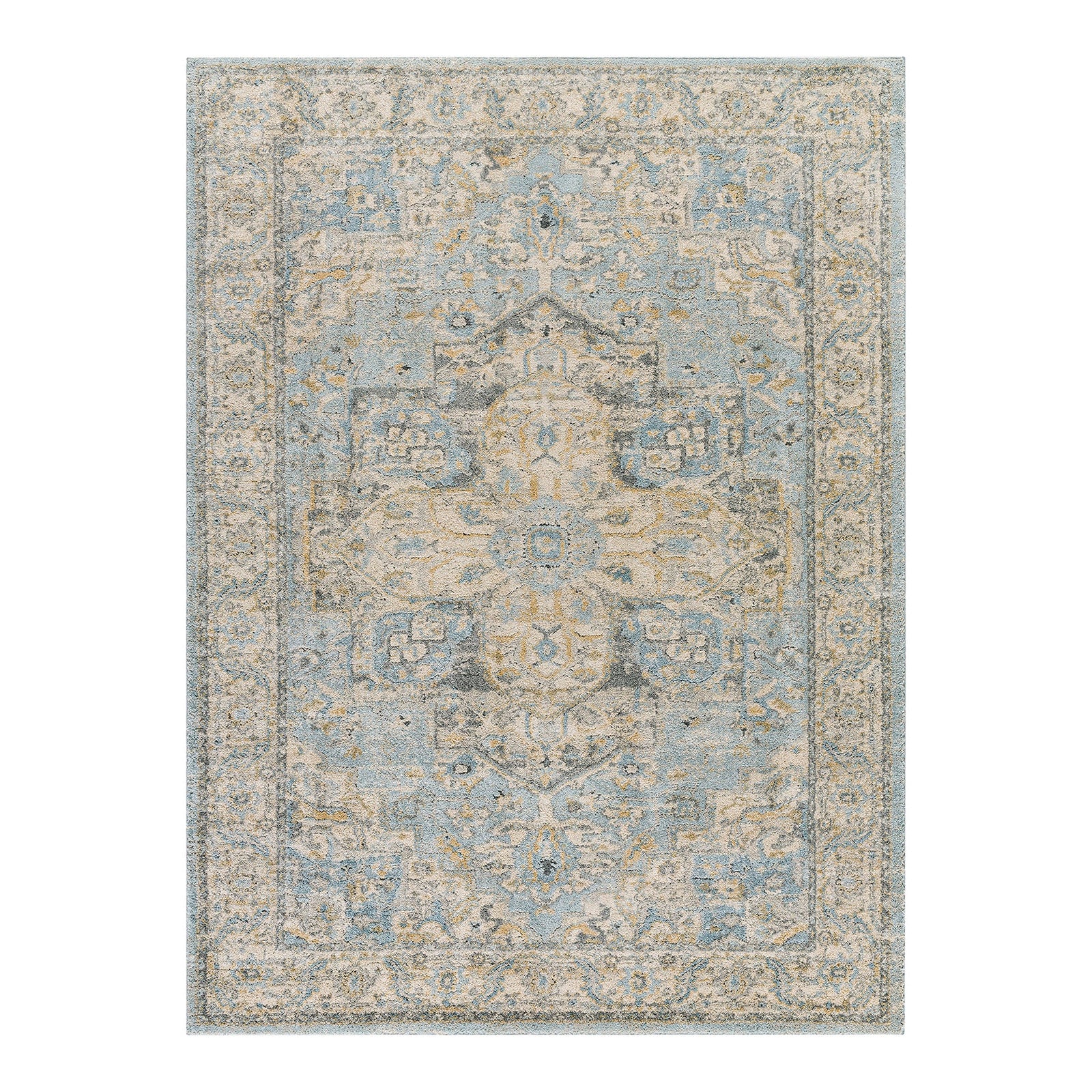 Avellino 2300 Blue, Beige & Light Grey Vintage Boho High Pile Rug