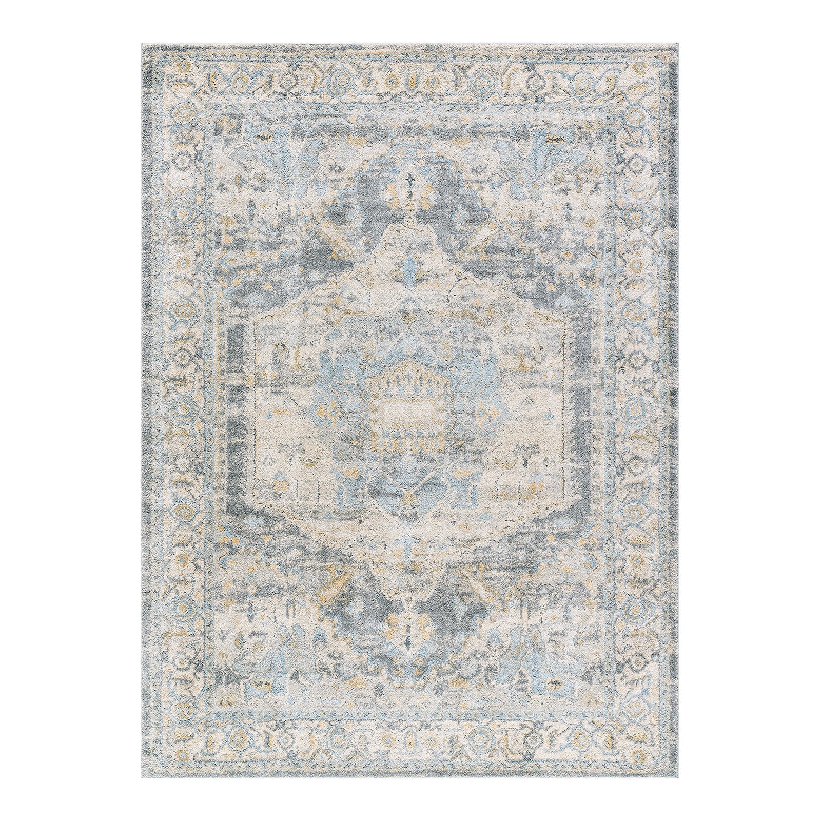 Avellino 2303 Blue, Beige & Light Grey Vintage Boho High Pile Rug