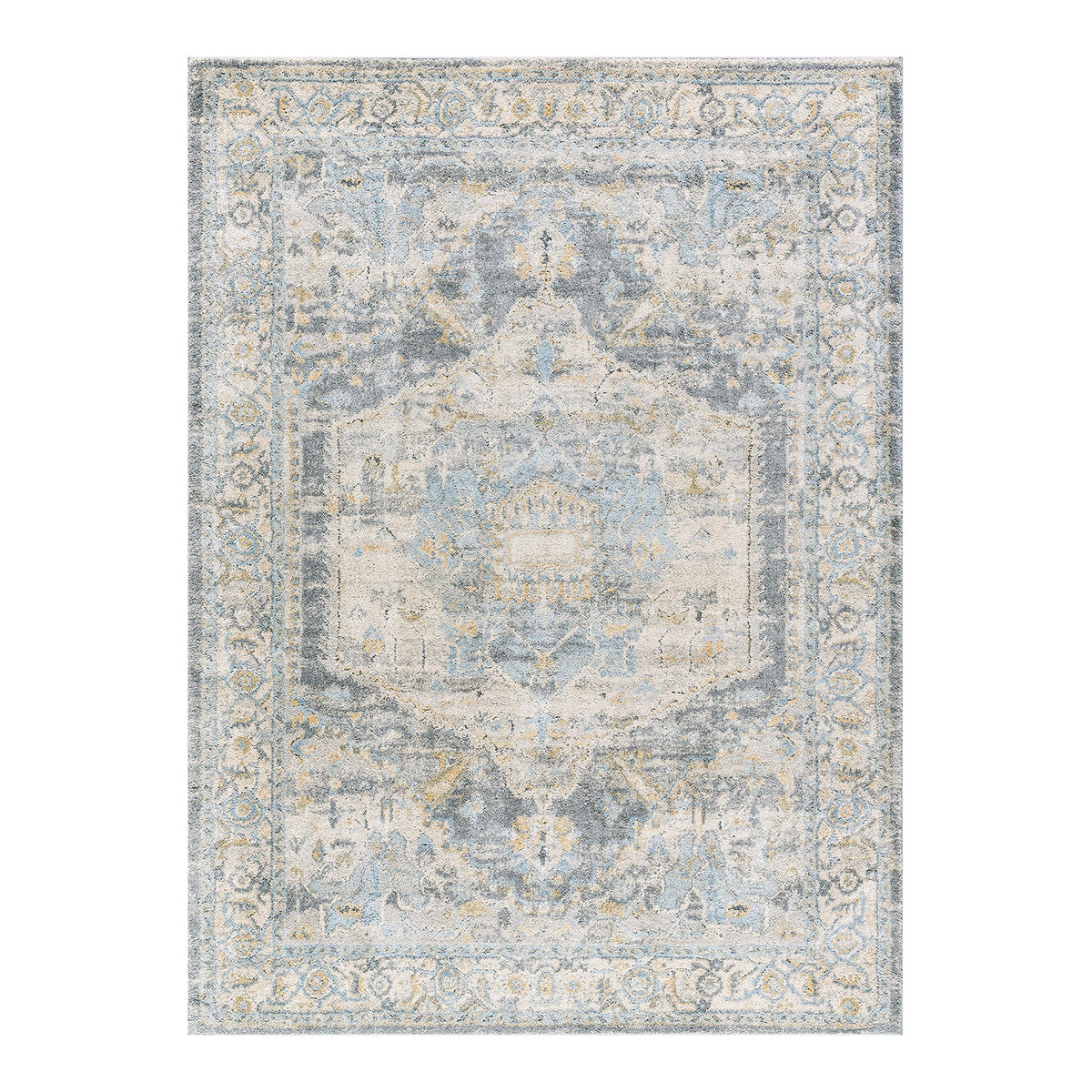 Avellino 2303 Blue, Beige & Light Grey Vintage Boho High Pile Rug