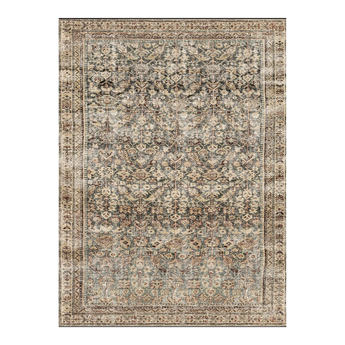 Collins Avenue by Galey Alix Brown & Dark Green Vintage Boho Fringe Rug