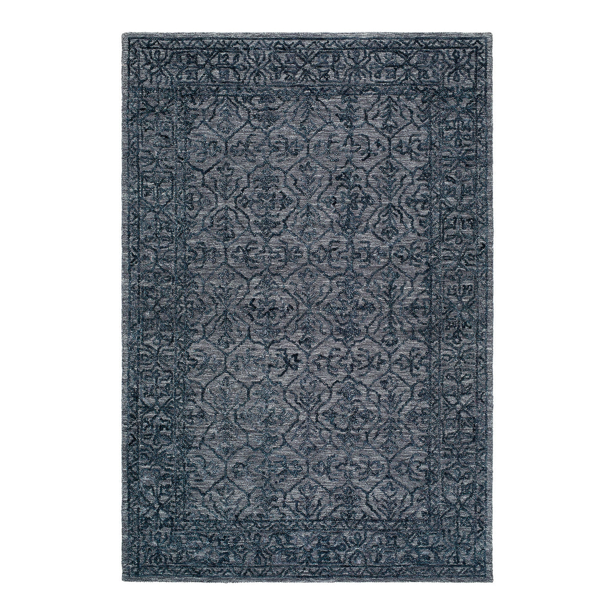 Sicily Blue & Charcoal Vintage Boho Wool Rug
