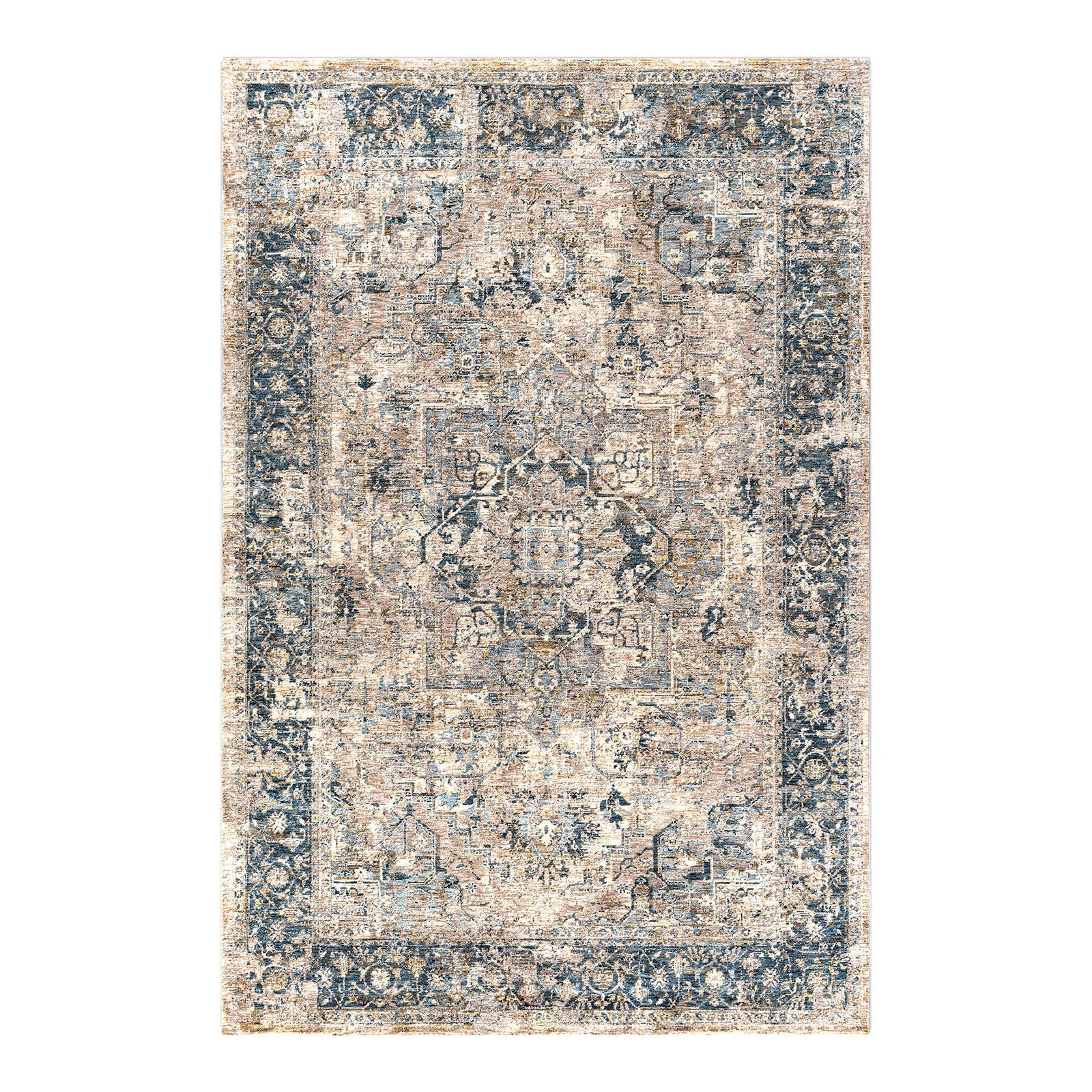 Mirabel Beige & Teal Vintage Boho Fringe Rug
