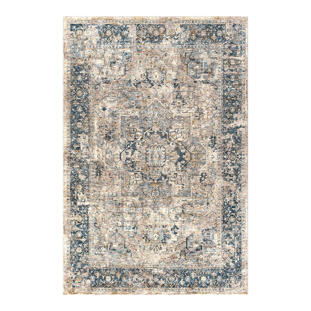 Mirabel Beige & Teal Vintage Boho Fringe Rug